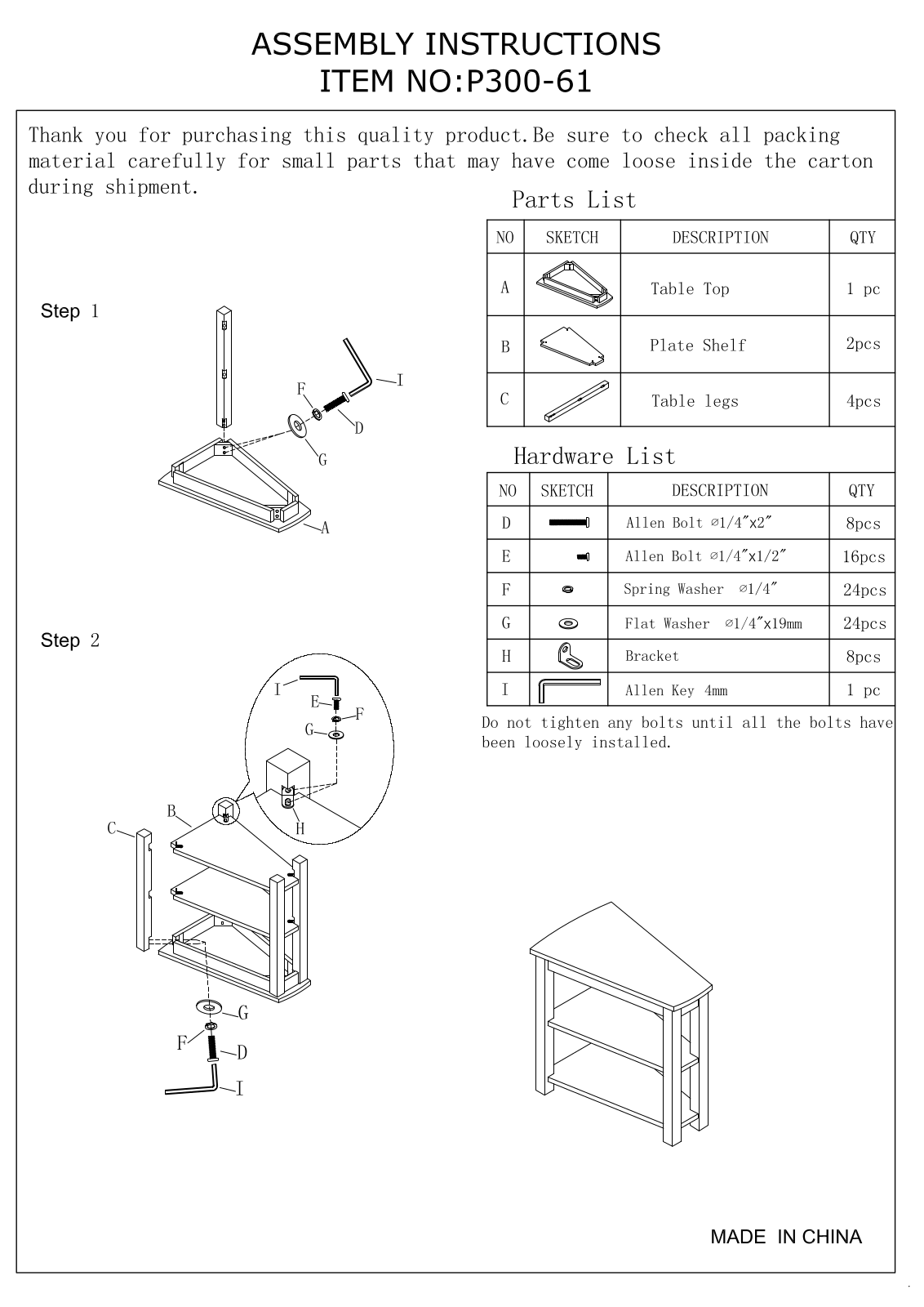 Progressive Furniture P30061 Assembly Guide