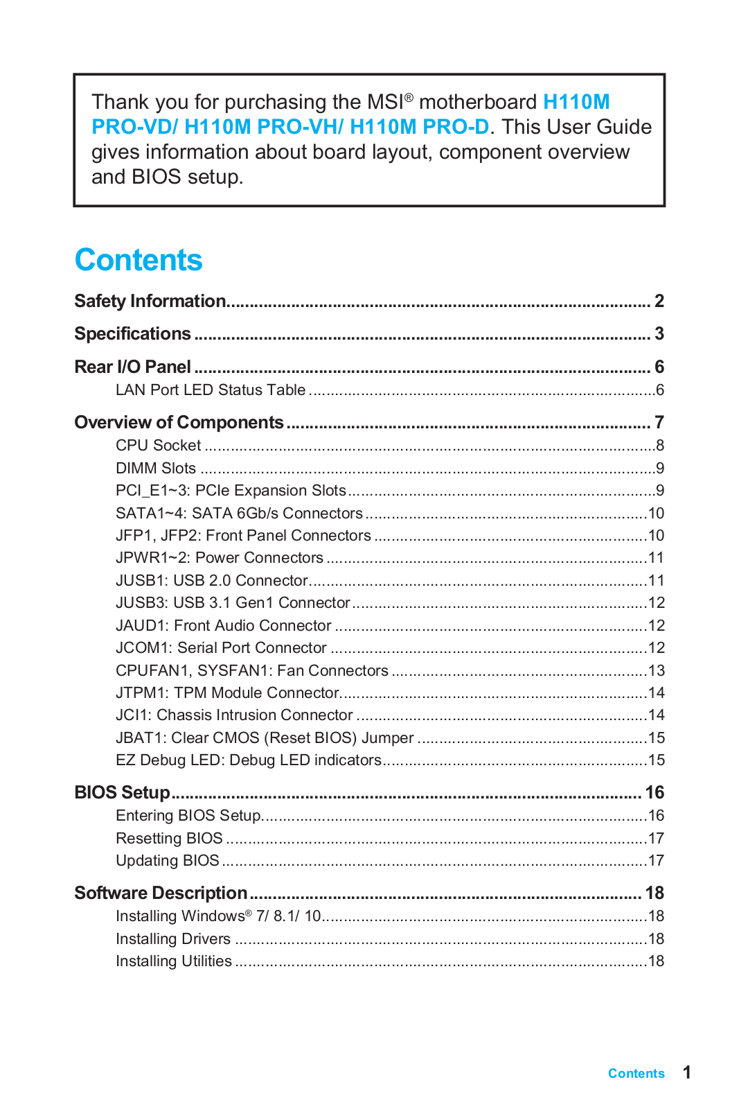 MSI H110M Pro-VD operation manual