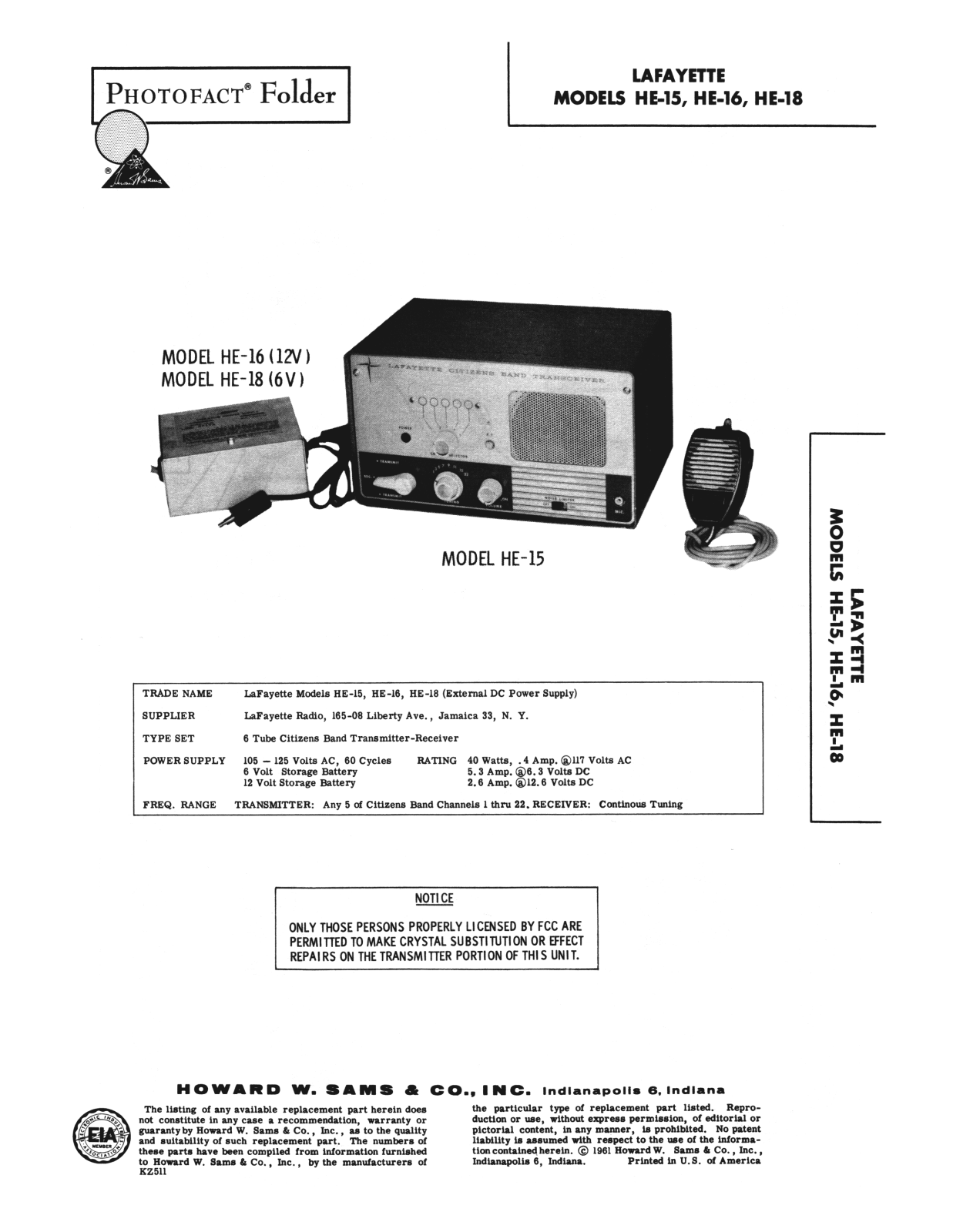 Lafayette HE-15, HE-16, HE-18 Service manual