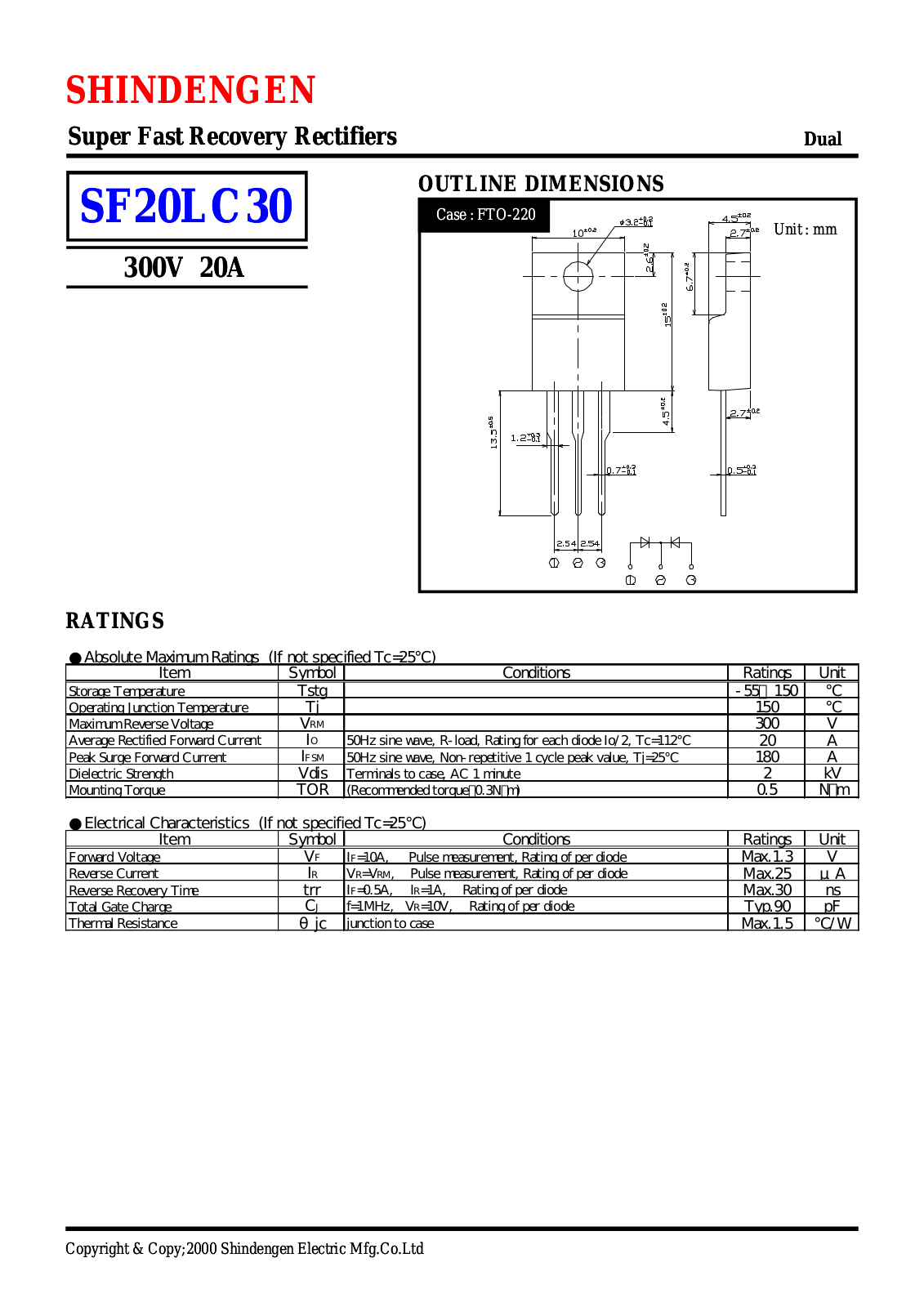 Shindengen Electric Manufacturing Company Ltd SF20LC30 Datasheet