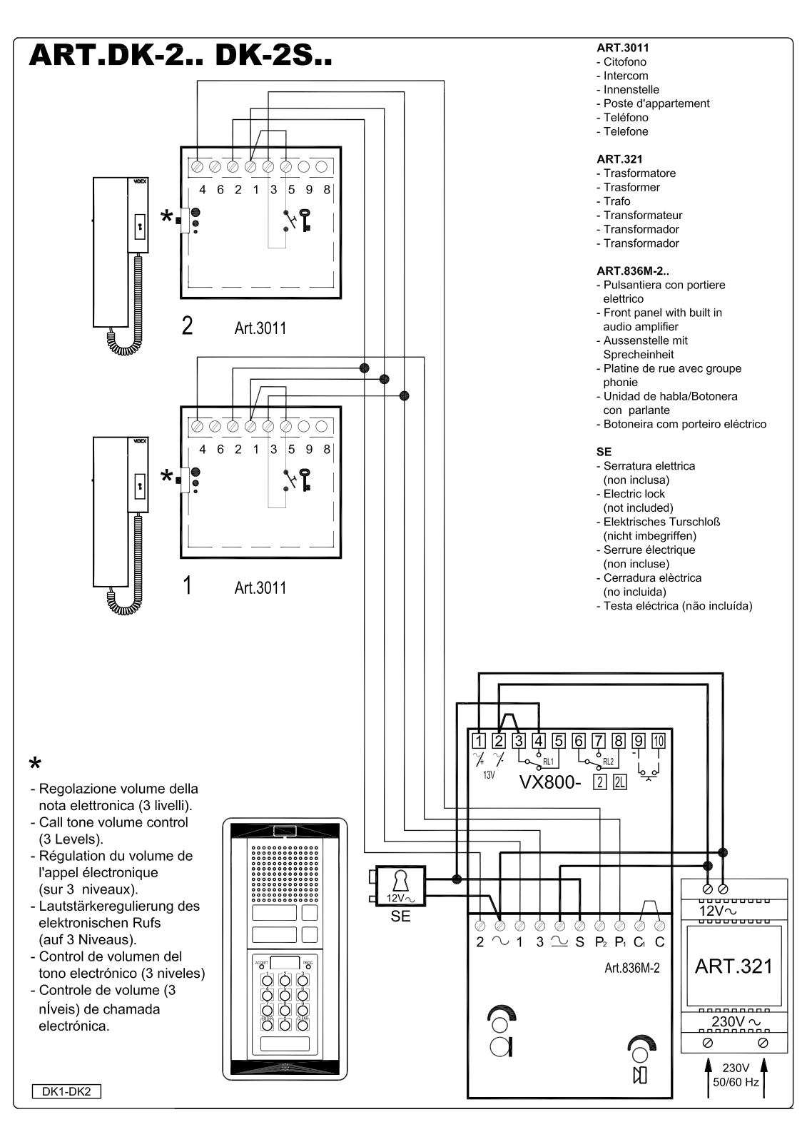 Videx Security CAME ART.DK2 User Manual