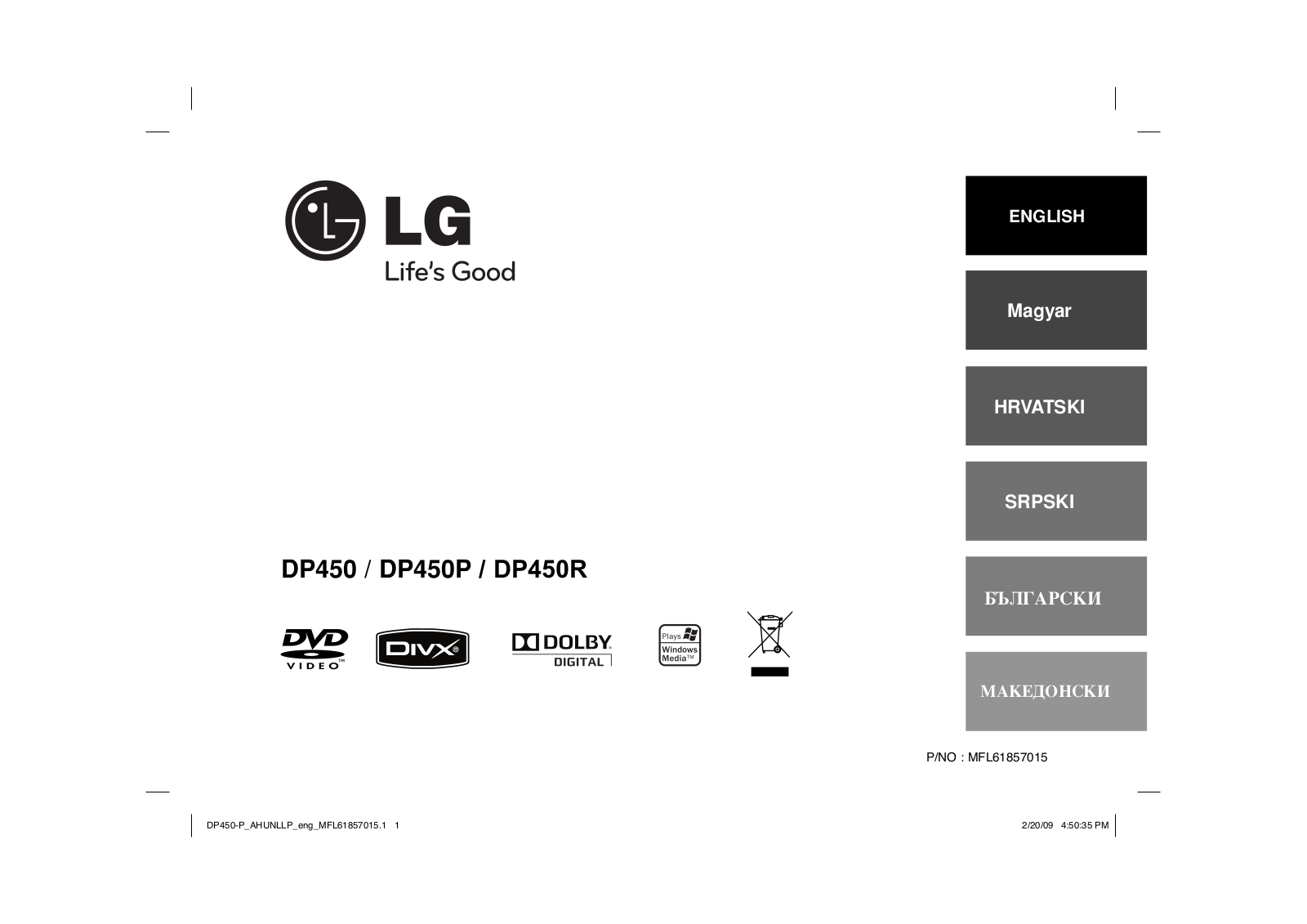 LG DP-450R, DP-450, DP-450P User Manual