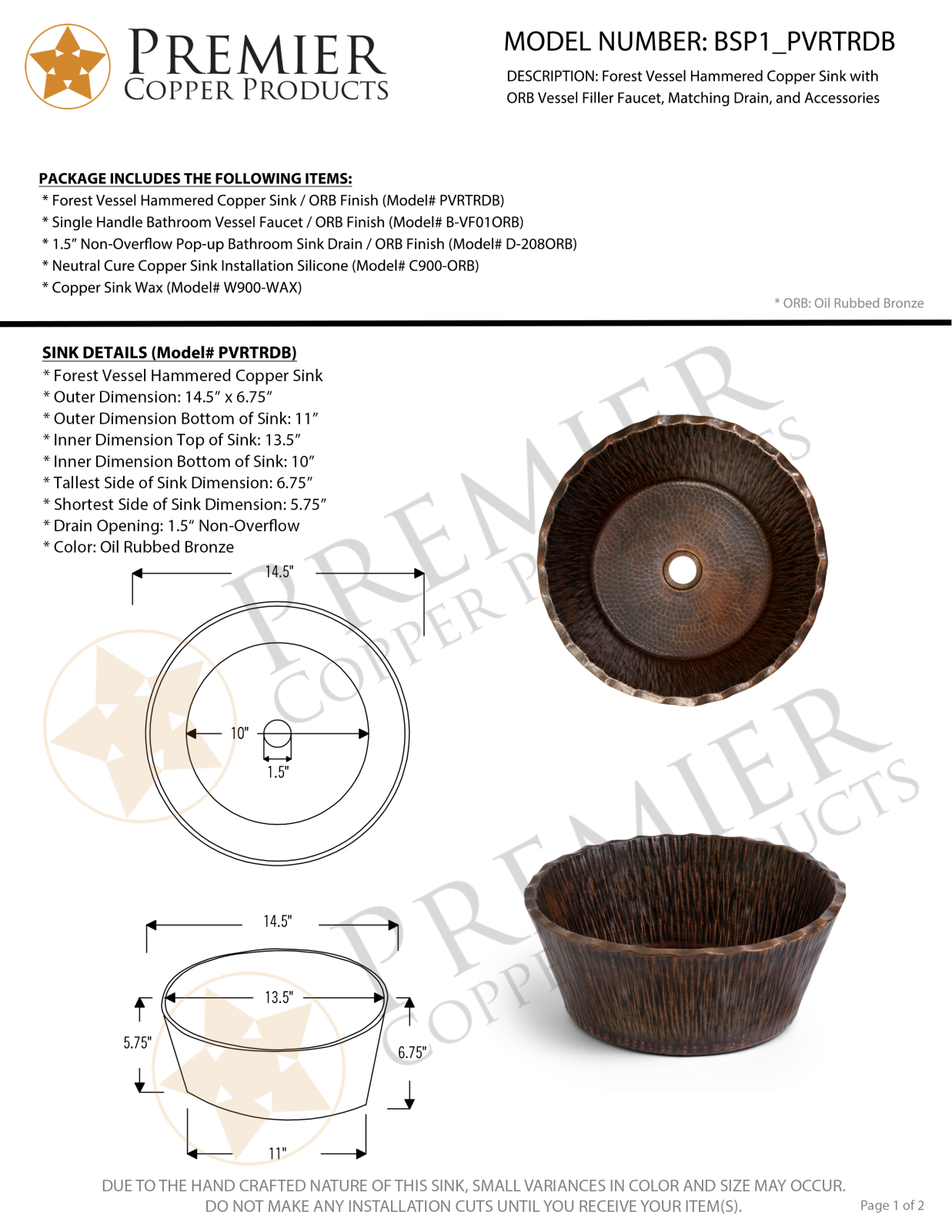 Premier Copper Products IER1872 Specifications - ManualMachine.com