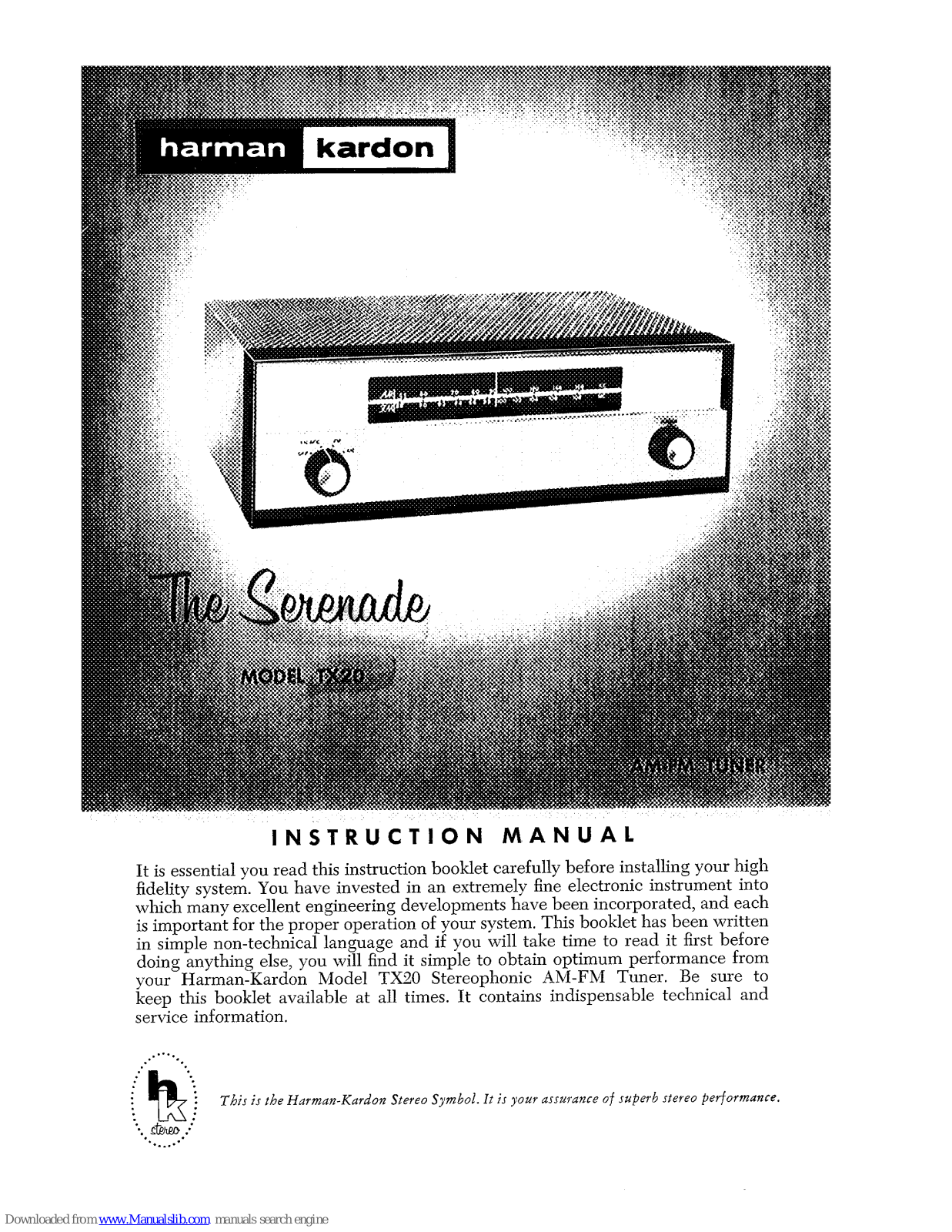 Harman Kardon TX20 Instruction Manual