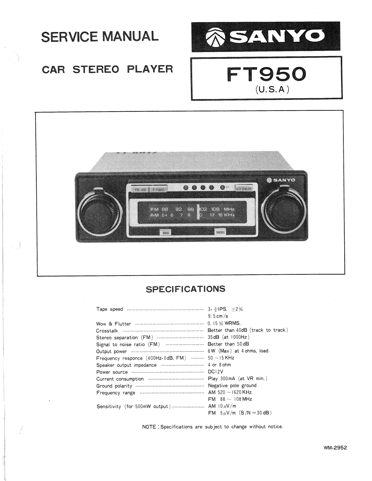 Sanyo FT-950 Service manual