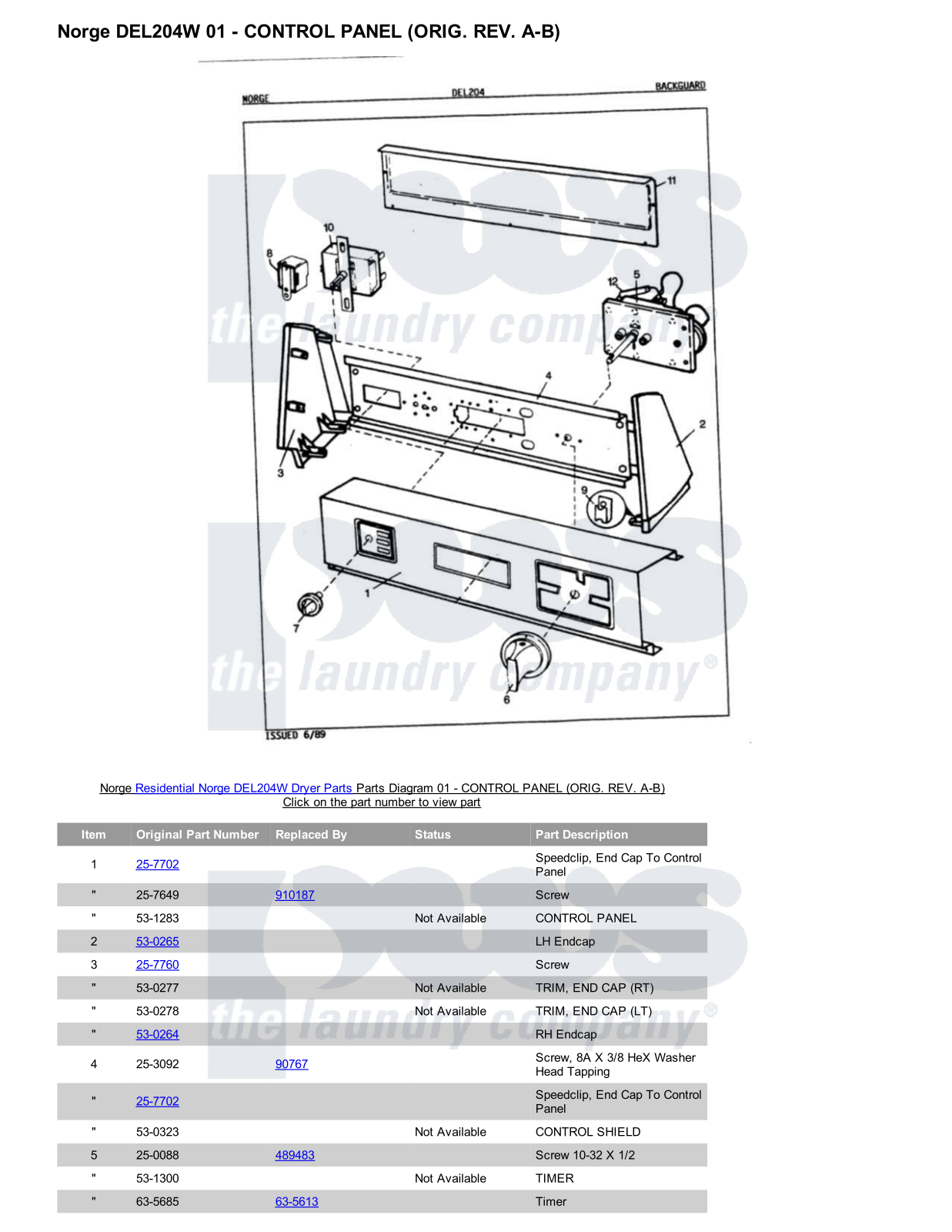 Norge DEL204W Parts Diagram