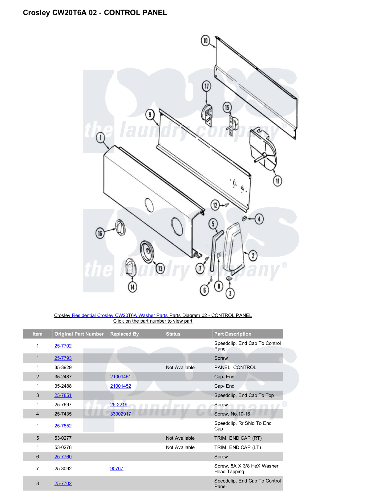 Crosley CW20T6A Parts Diagram