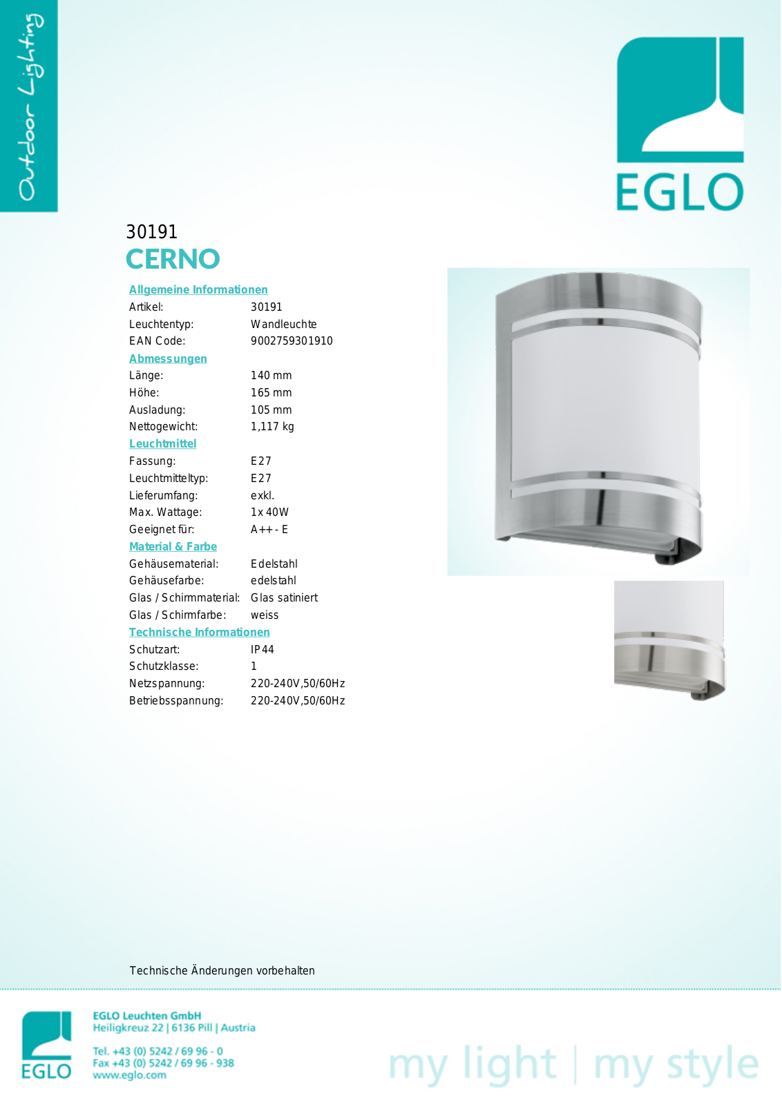 Eglo 30191 Service Manual