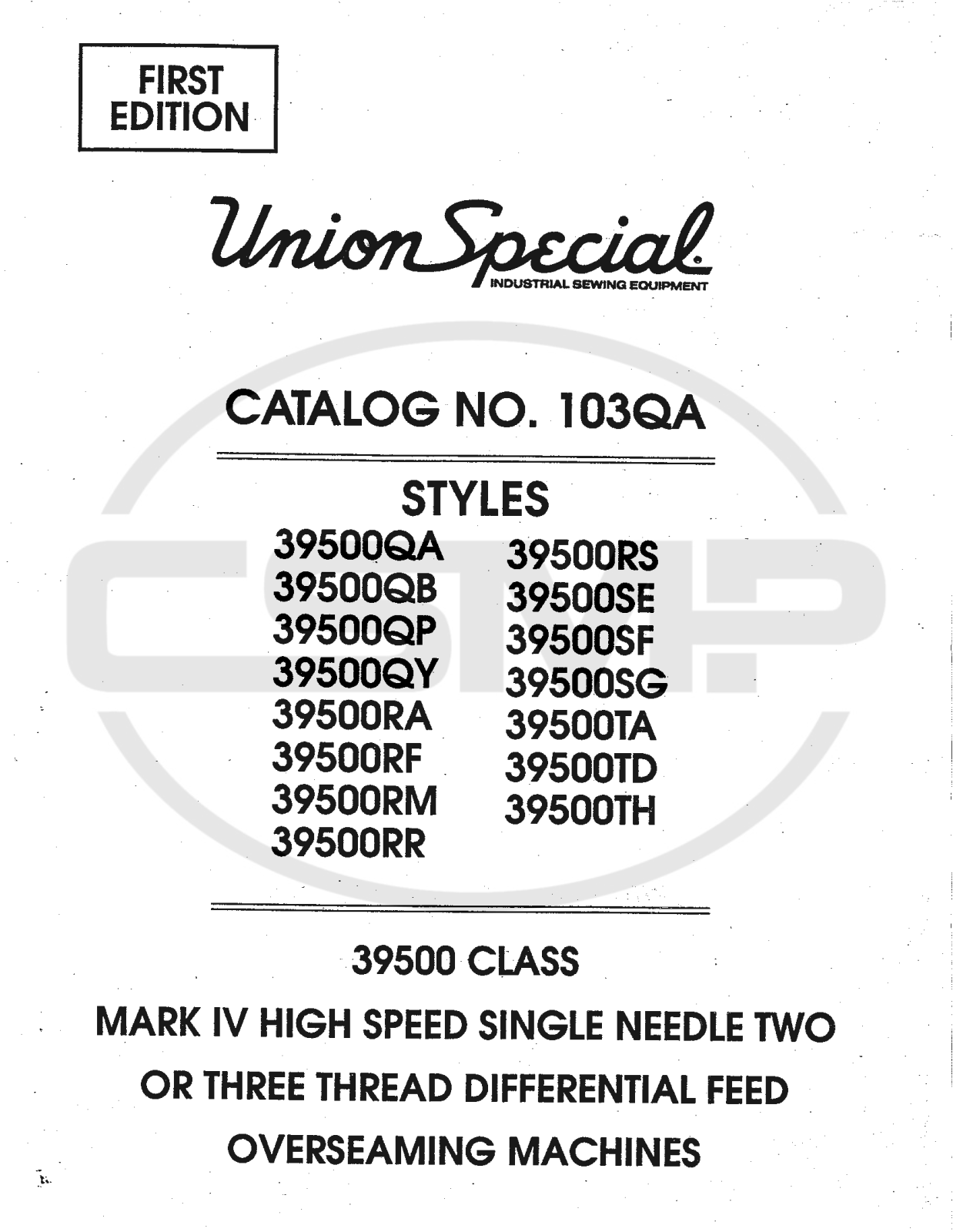 Union Special 39500SG Parts Book