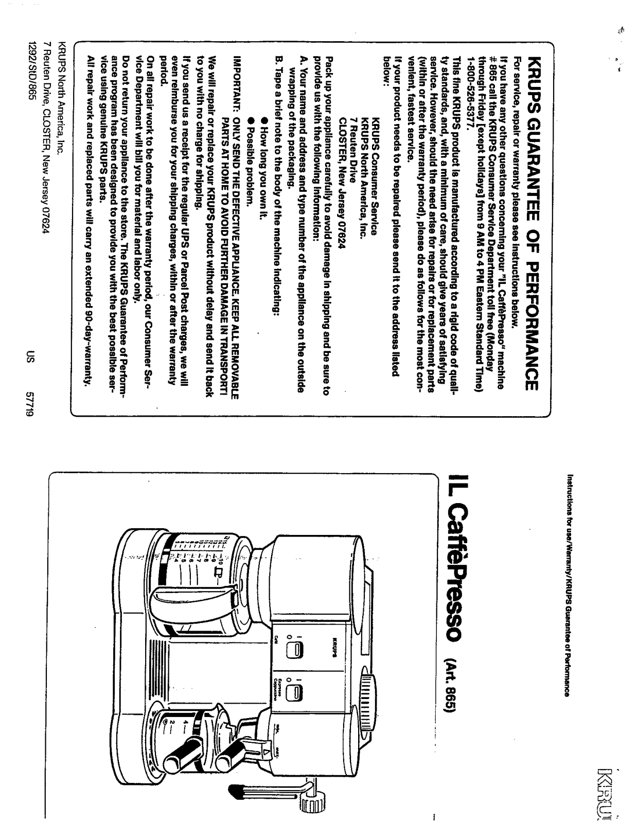 Krups IL CAFFE PRESSO, 865 User Manual