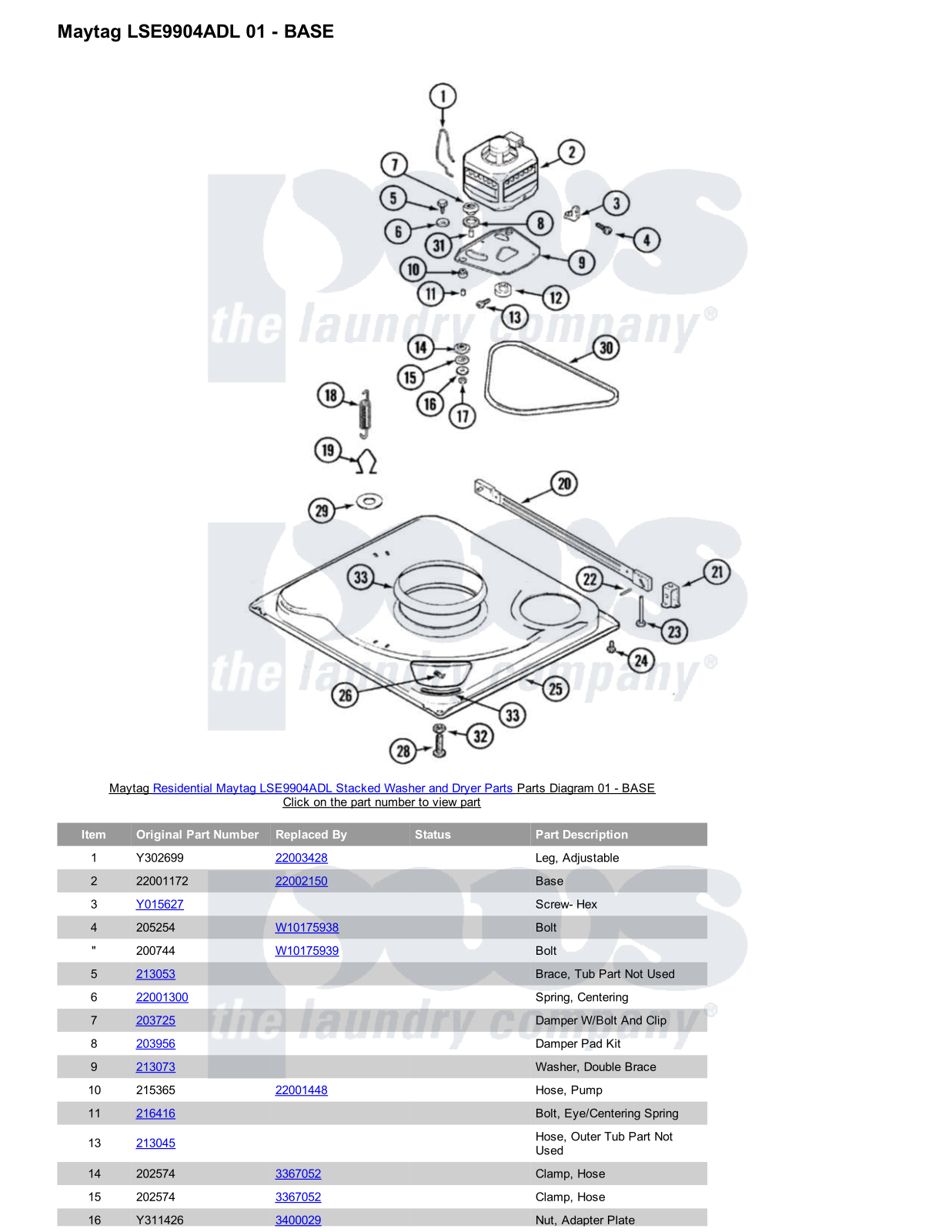 Maytag LSE9904ADL Stacked and Parts Diagram