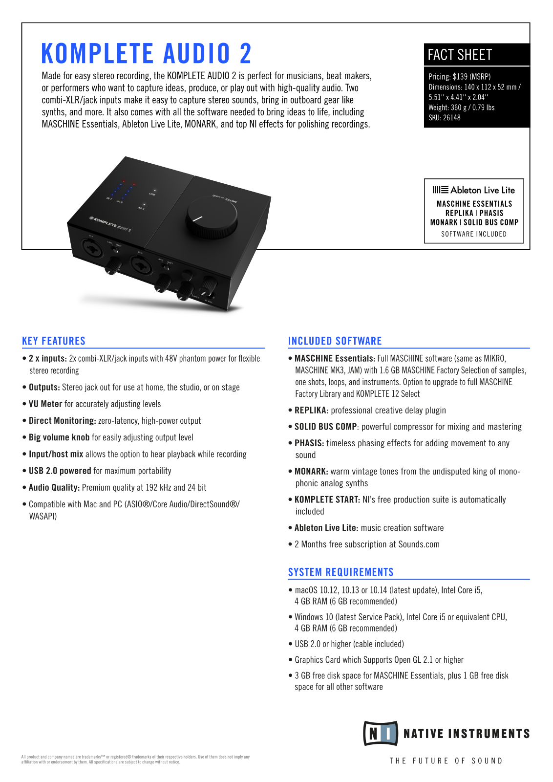 Native Instruments Komplete Audio 2 User Manual