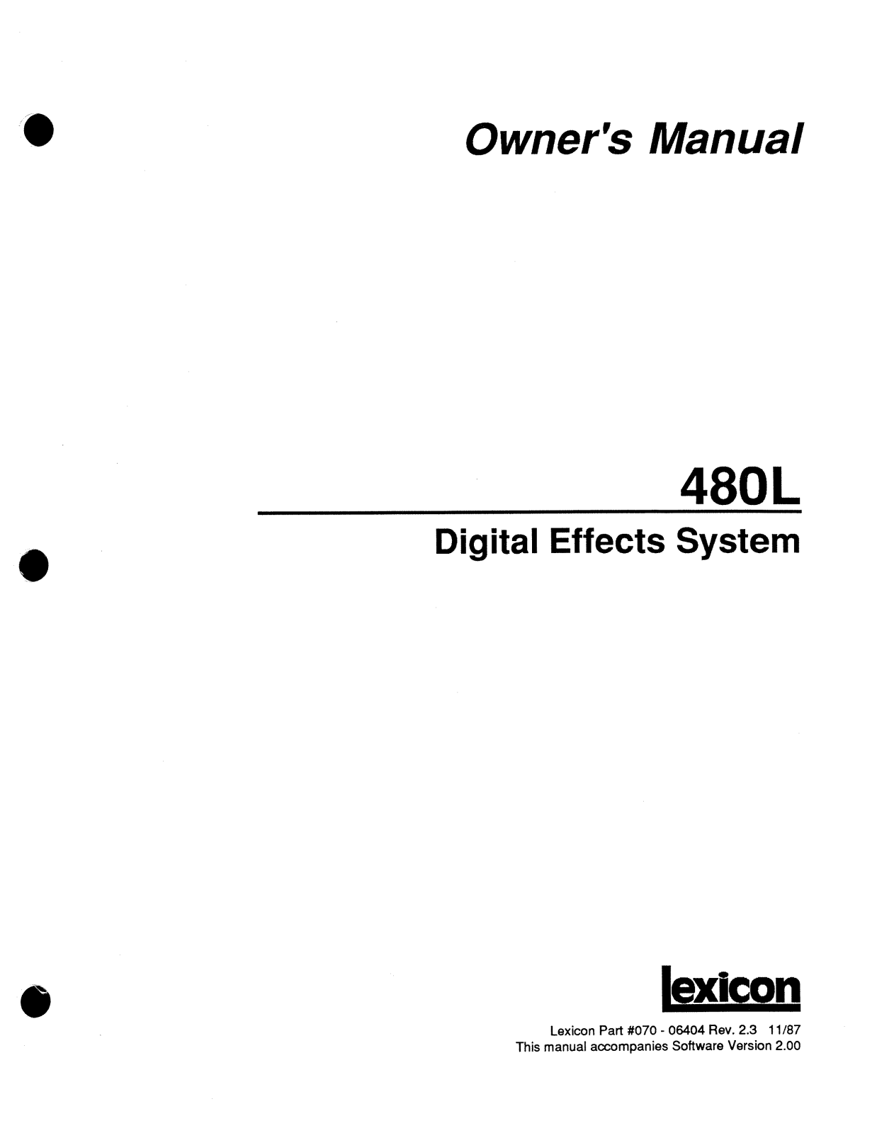 Lexicon M480L User Manual