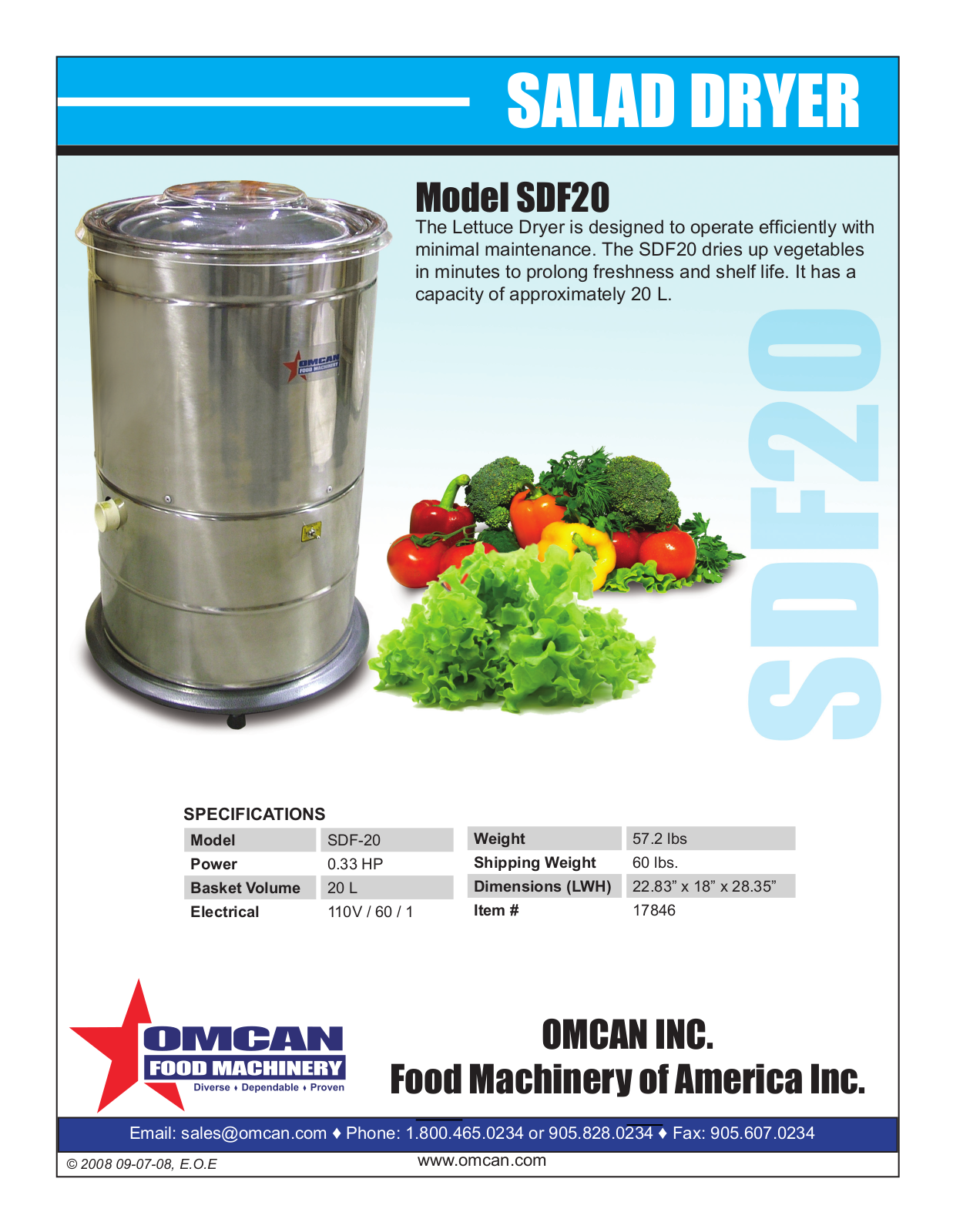 Omcan Food Machinery SDF20 User Manual