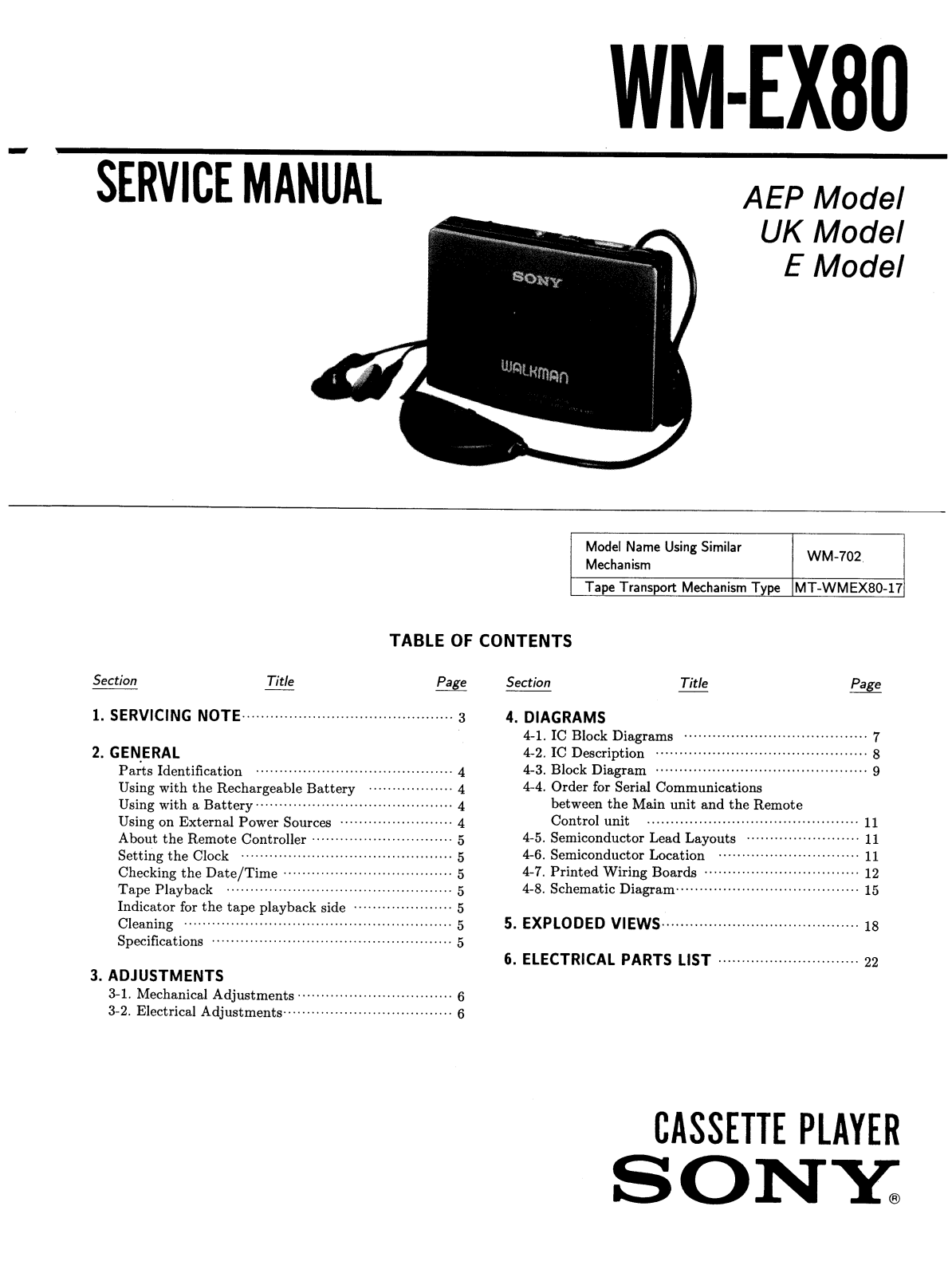 Sony WMEX-80 Service manual