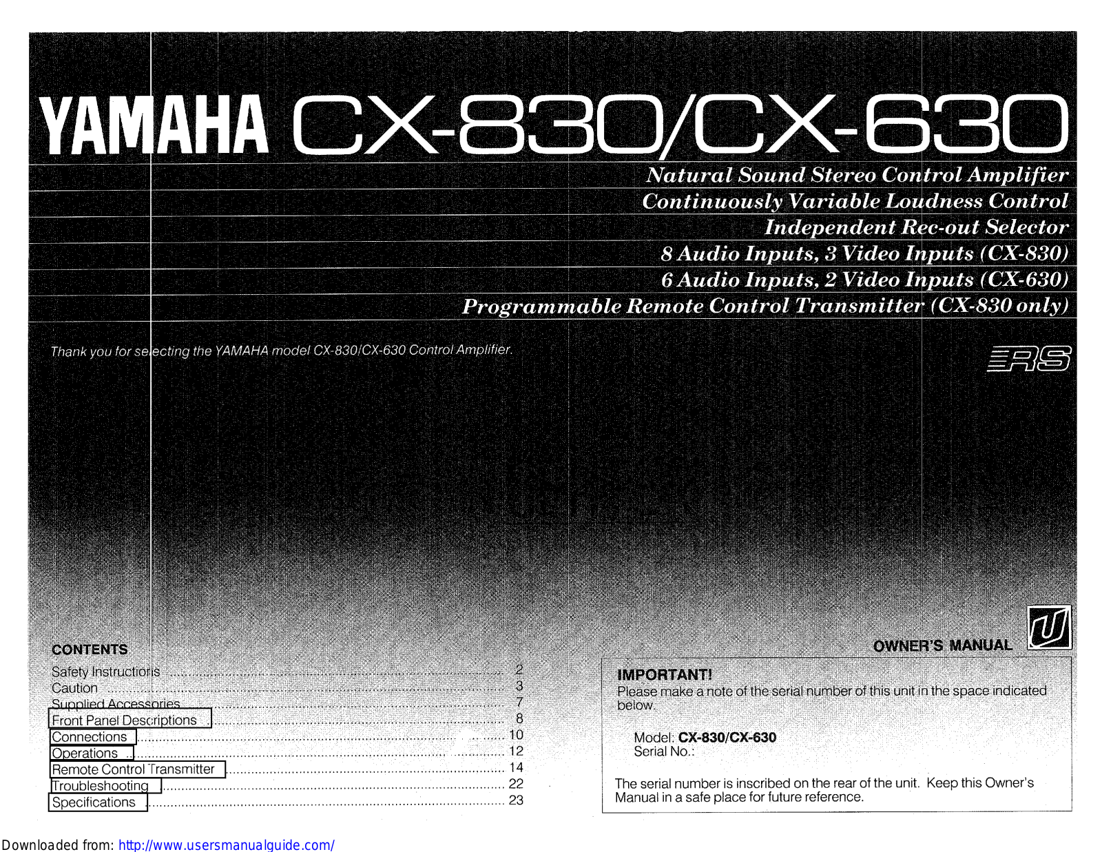 Yamaha Audio CX-630 User Manual