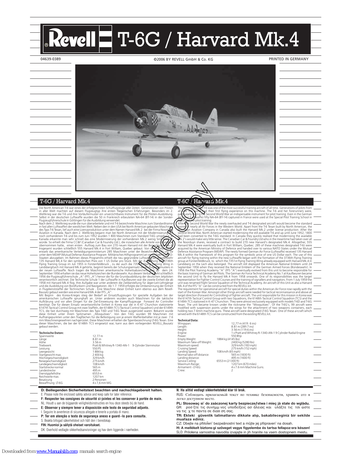 REVELL T-6G / Harvard Mk.4, Harvard Mk.4 Assembly Manual