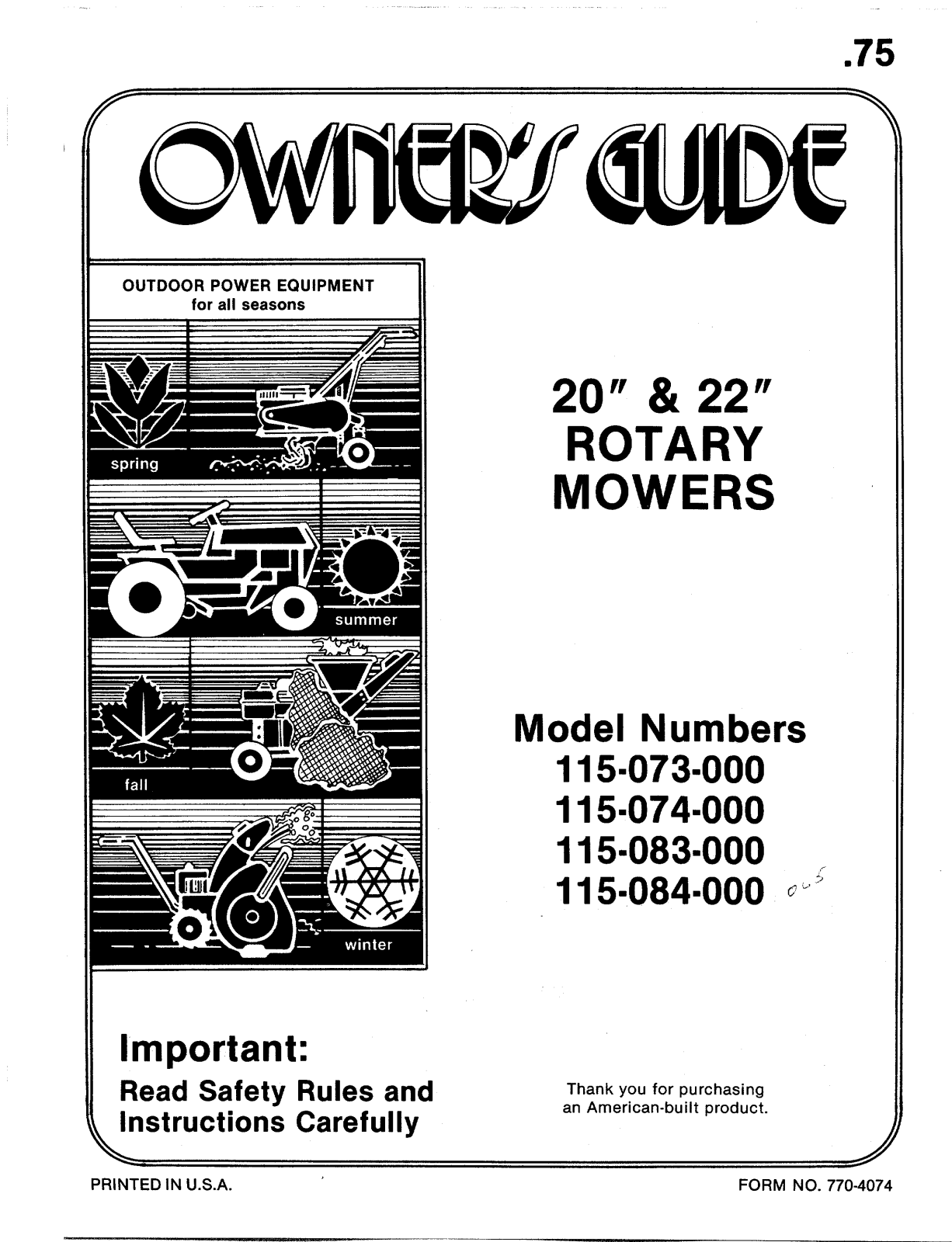 MTD 115-084-000, 115-083-000, 115-074-000, 115-073-000 User Manual