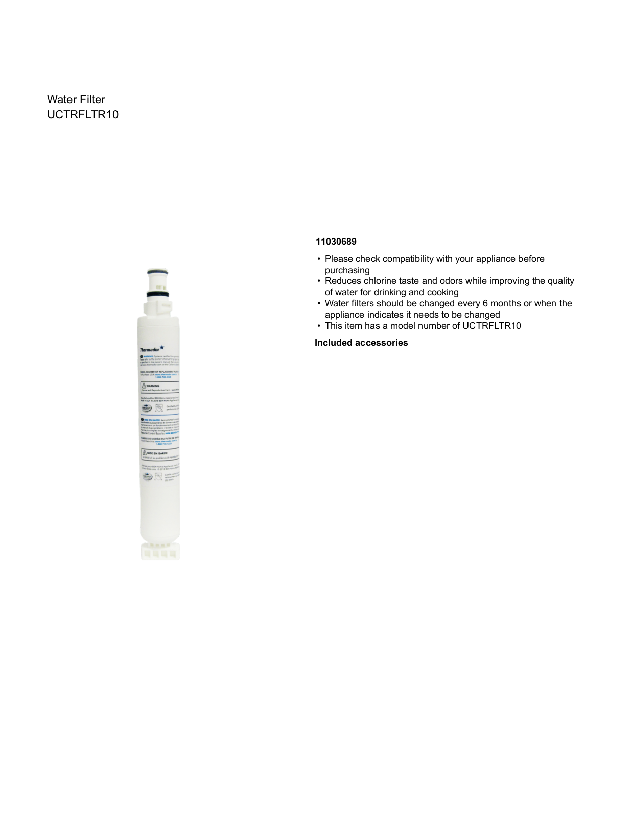 Thermador UCTRFLTR10 Product Data