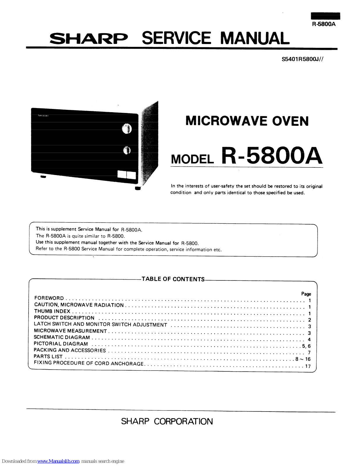 Sharp R-5800A Service Manual - ManualMachine.com
