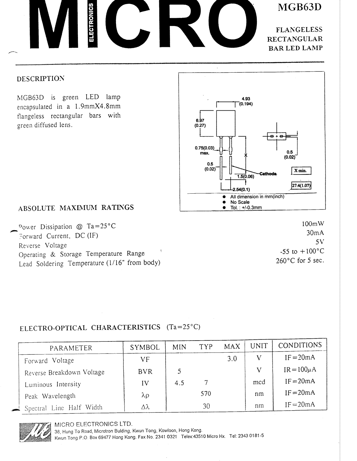 MICRO MGB63D Datasheet