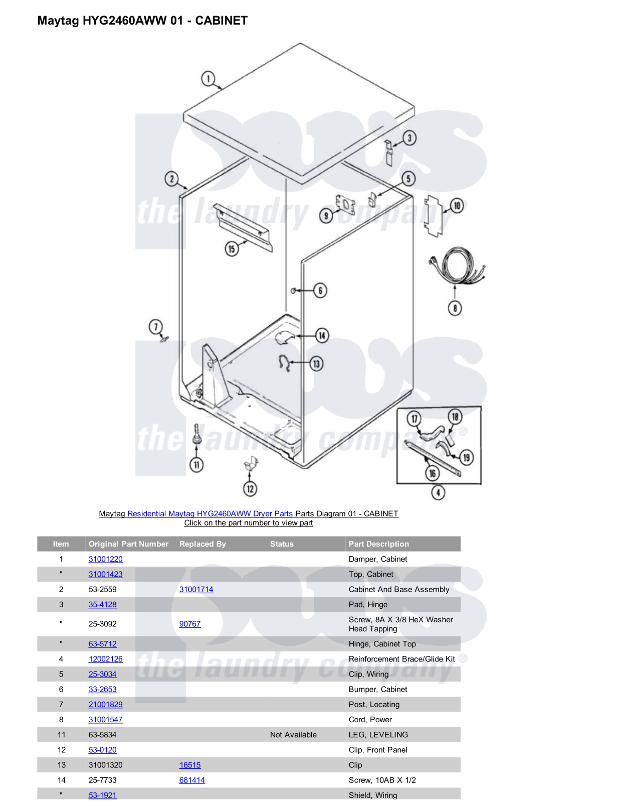 Maytag HYG2460AWW Parts Diagram