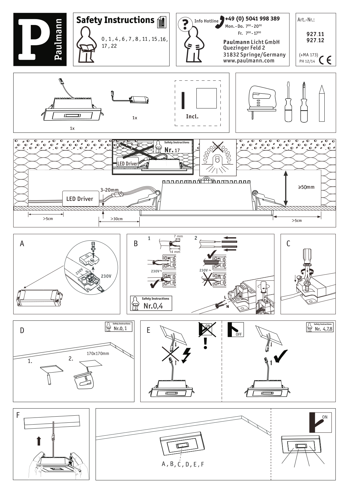 Paulmann 92711, 92712 Safety instructions - ManualMachine.com