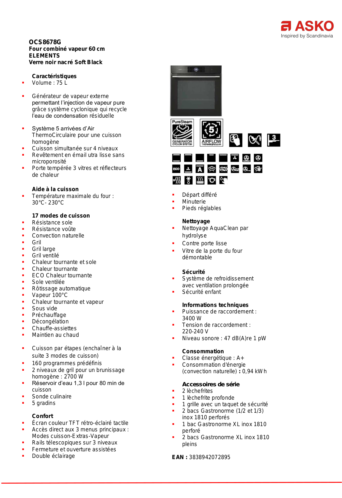 Asko OCS8678G product sheet