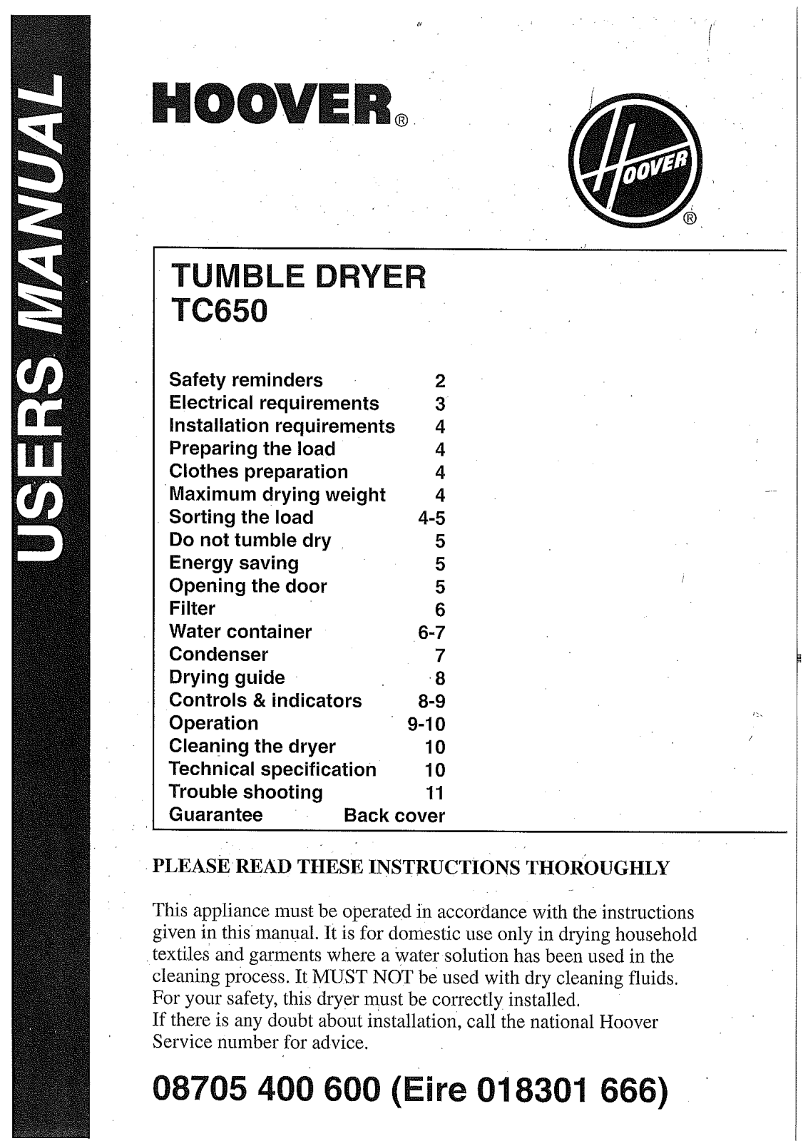 Hoover TC650 User Manual