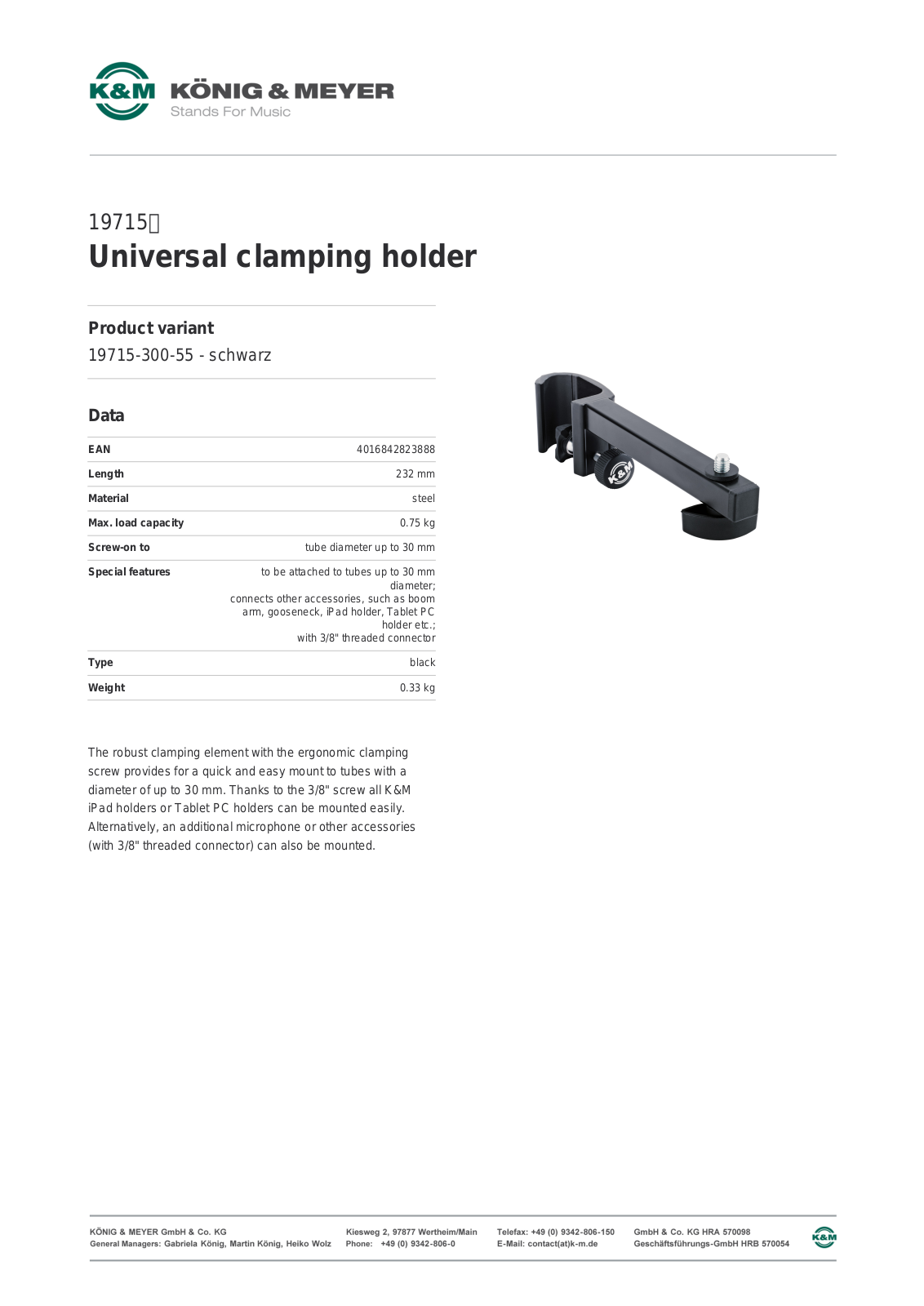 K&M 19715 Data Sheet