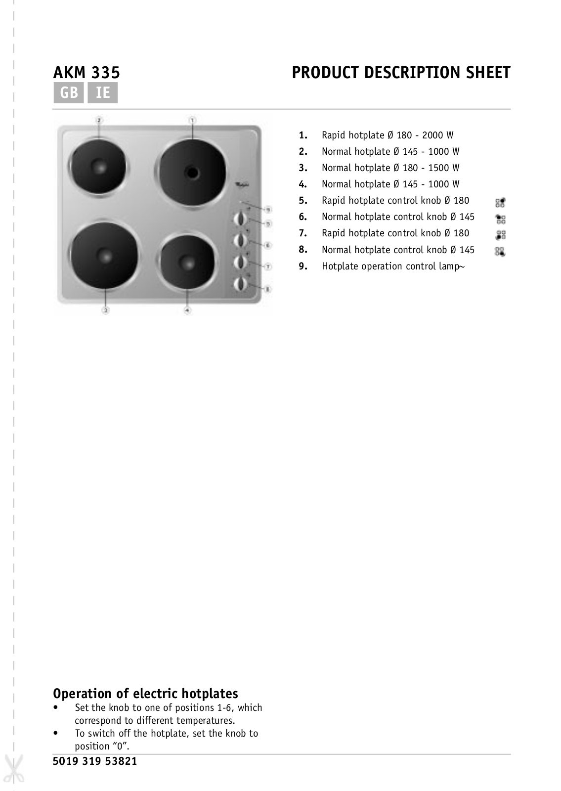 Whirlpool AKM 335/WH PROGRAM CHART