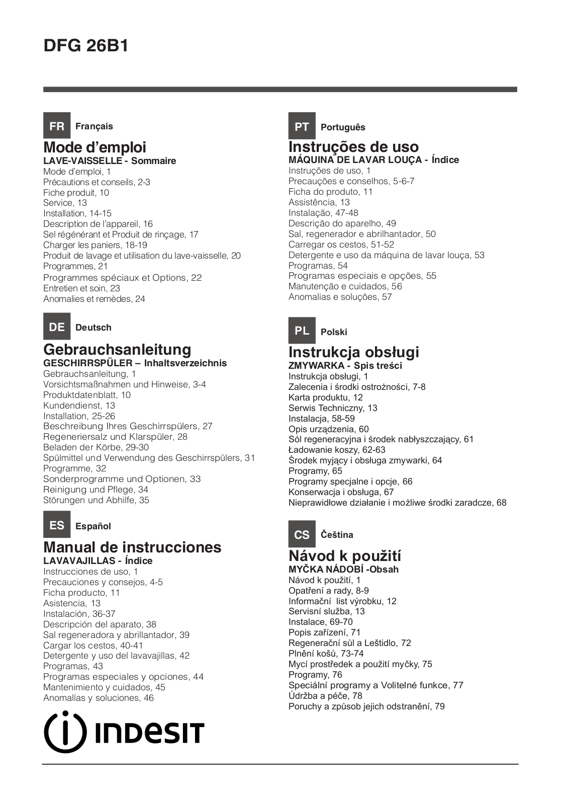 INDESIT DFG 26B1 NX EU User Manual