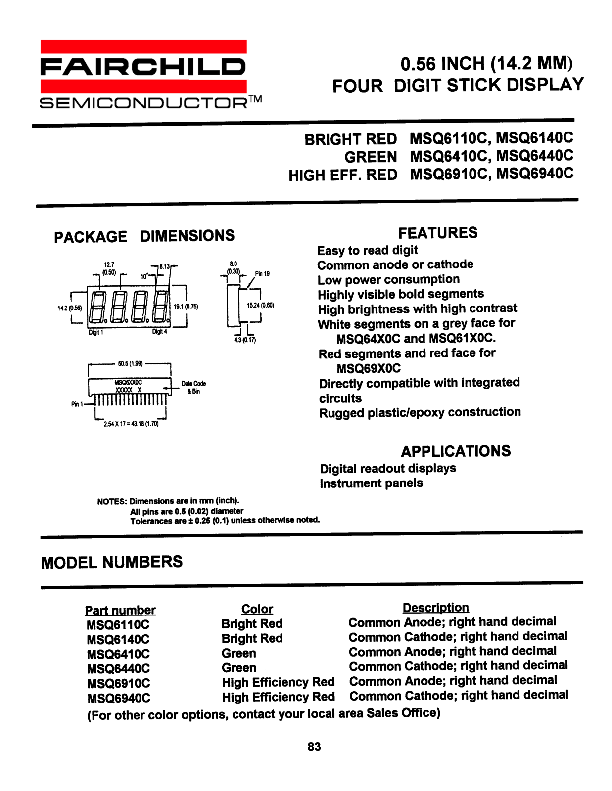 Fairchild Semiconductor MSQ6140C, MSQ6940C, MSQ6440C, MSQ6410C, MSQ6110C Datasheet