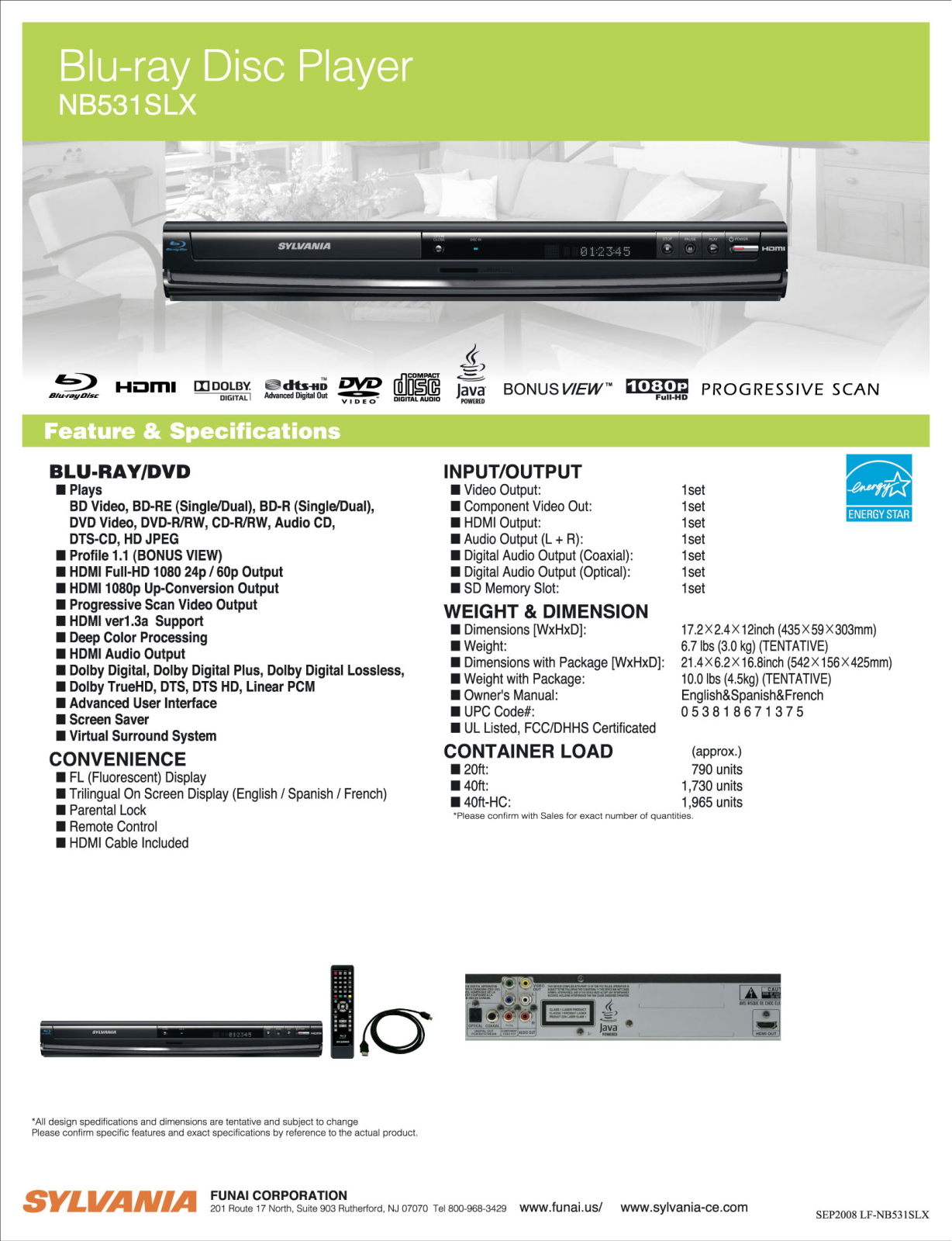 Sylvania NB531SLX DATASHEET