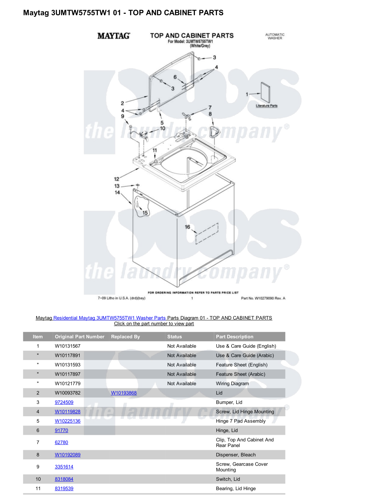 Maytag 3UMTW5755TW1 Parts Diagram