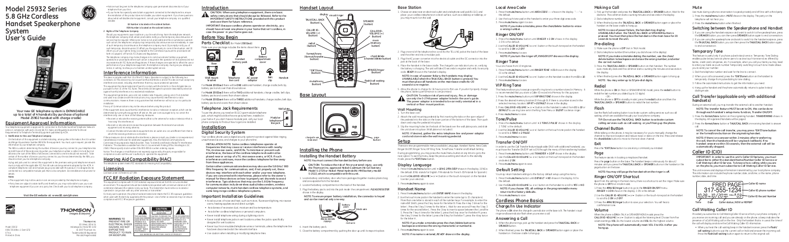 GE 17258, 25932xx3, 25932xx4, 25932xx1, 25932xx2 User Manual