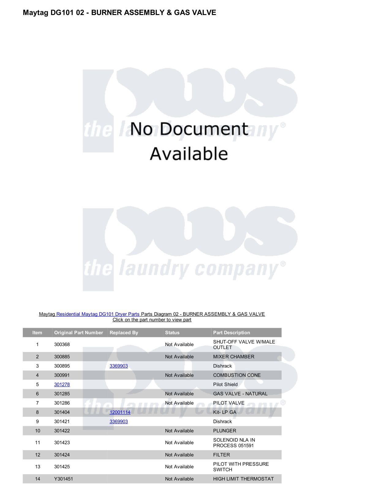 Maytag DG101 Parts Diagram