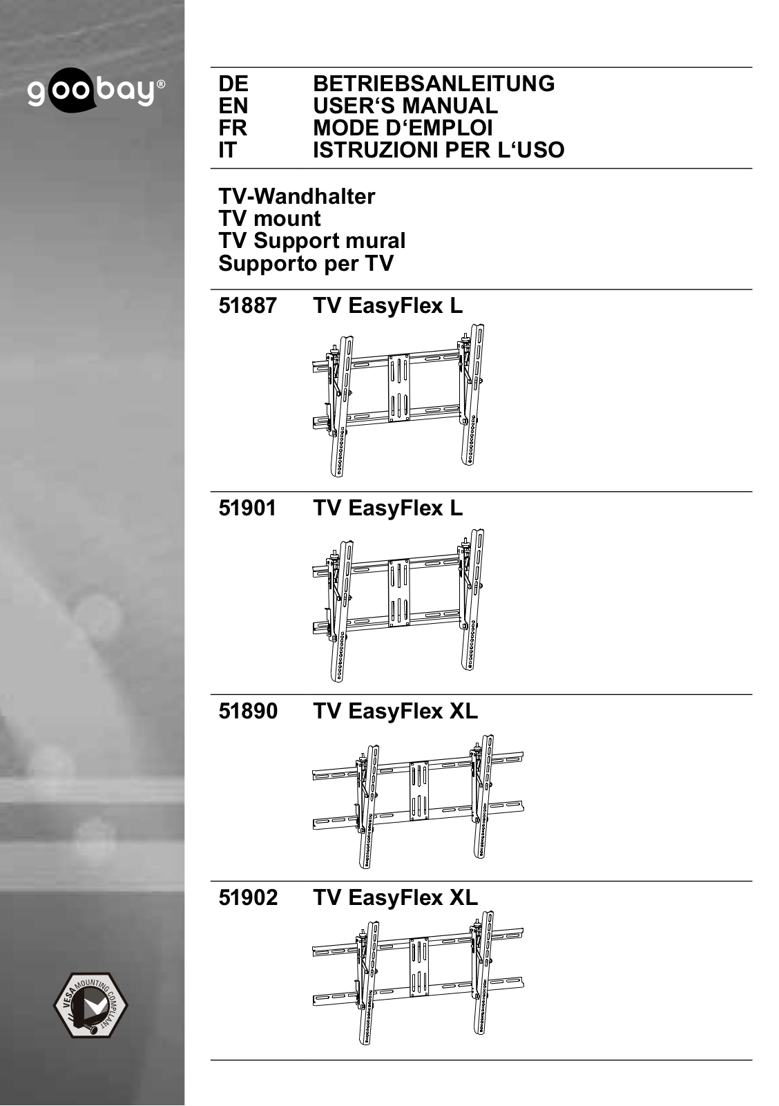 Goobay TV EasyFlex L, TV EasyFlex XL User Manual