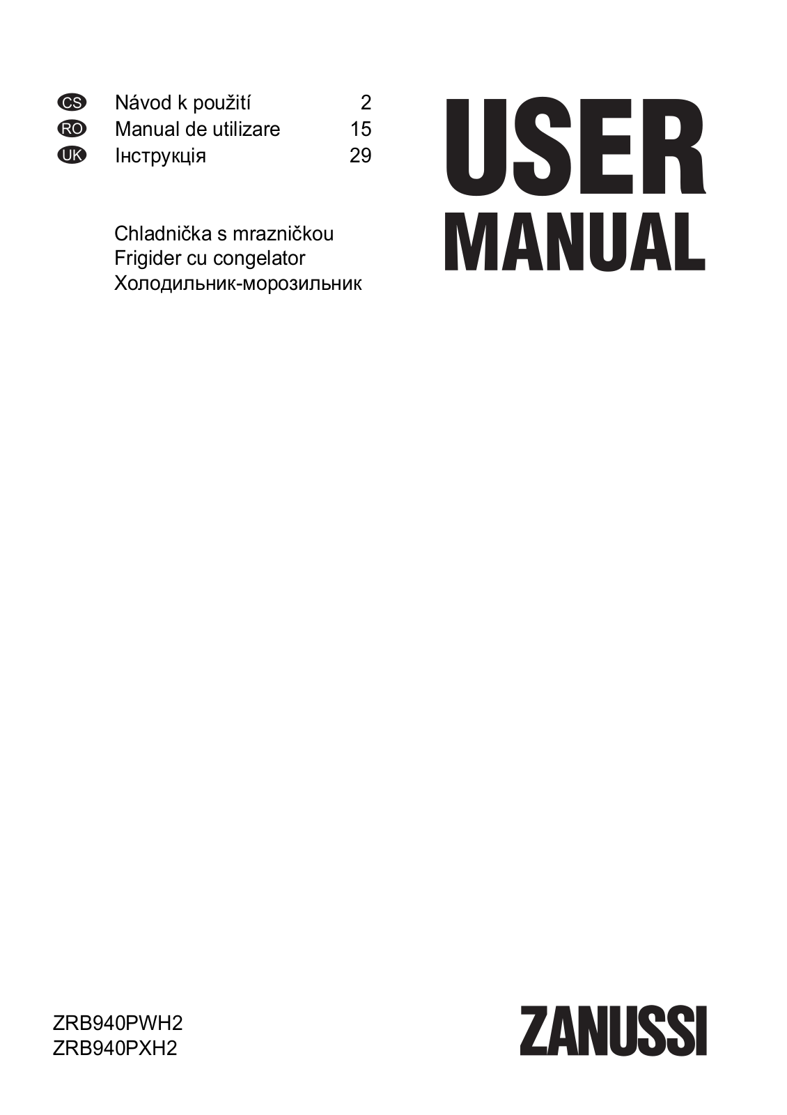 Zanussi ZRB940PXH2 User Manual