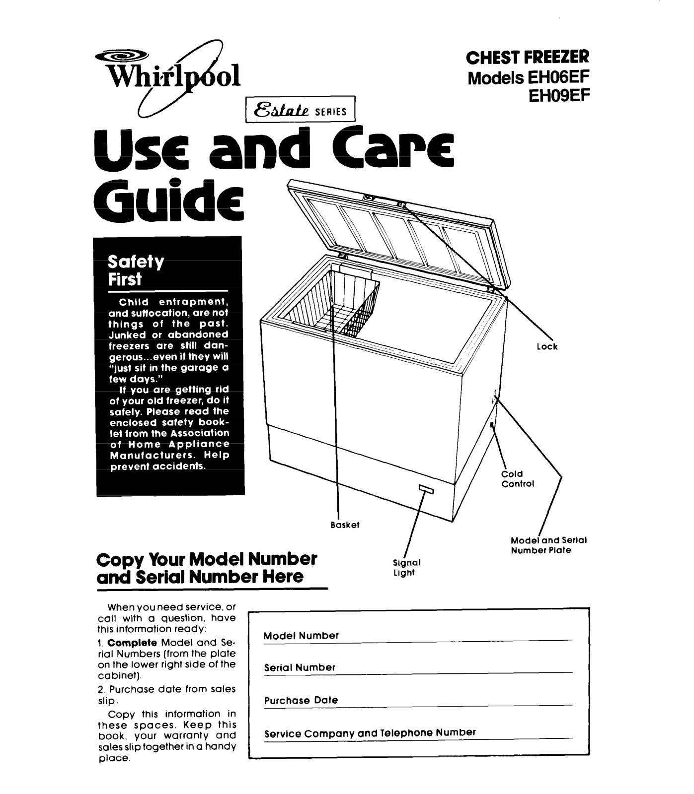 Whirlpool EH06EF, EH09EF Owner's Manual