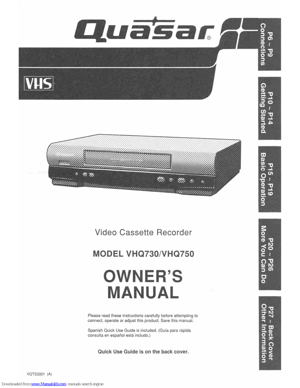 Quasar VHQ-750, VHQ730 User Manual