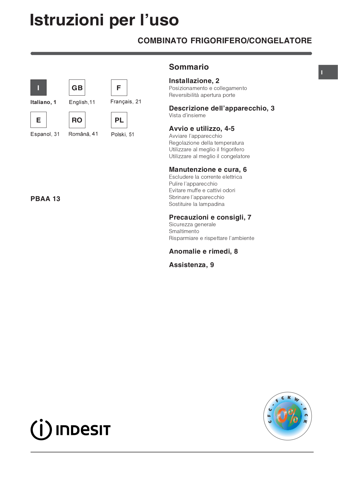 Indesit PBAA-13 User Manual