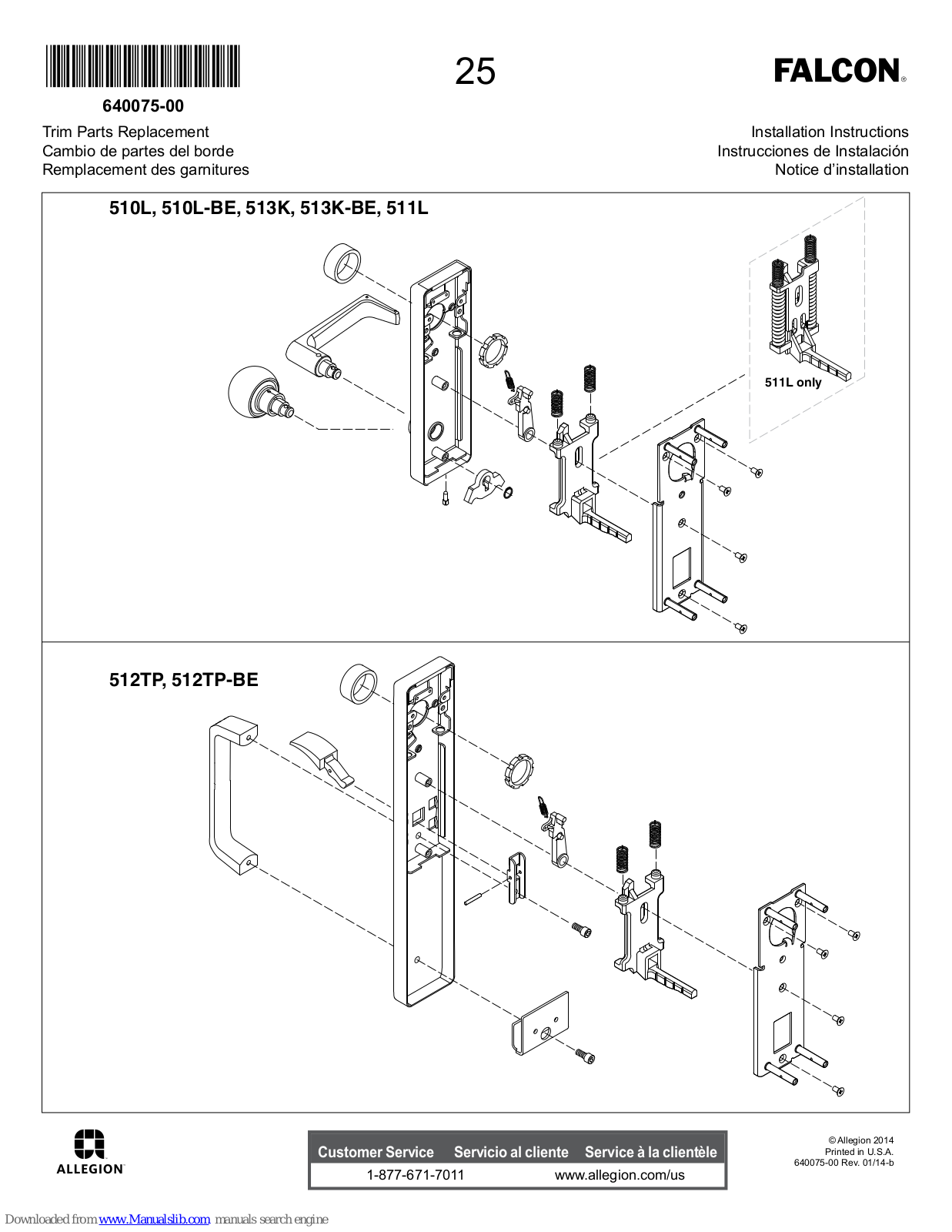 Falcon 510L, 511L, 513K-BE, 513K, 510L-BE Installation Instructions Manual