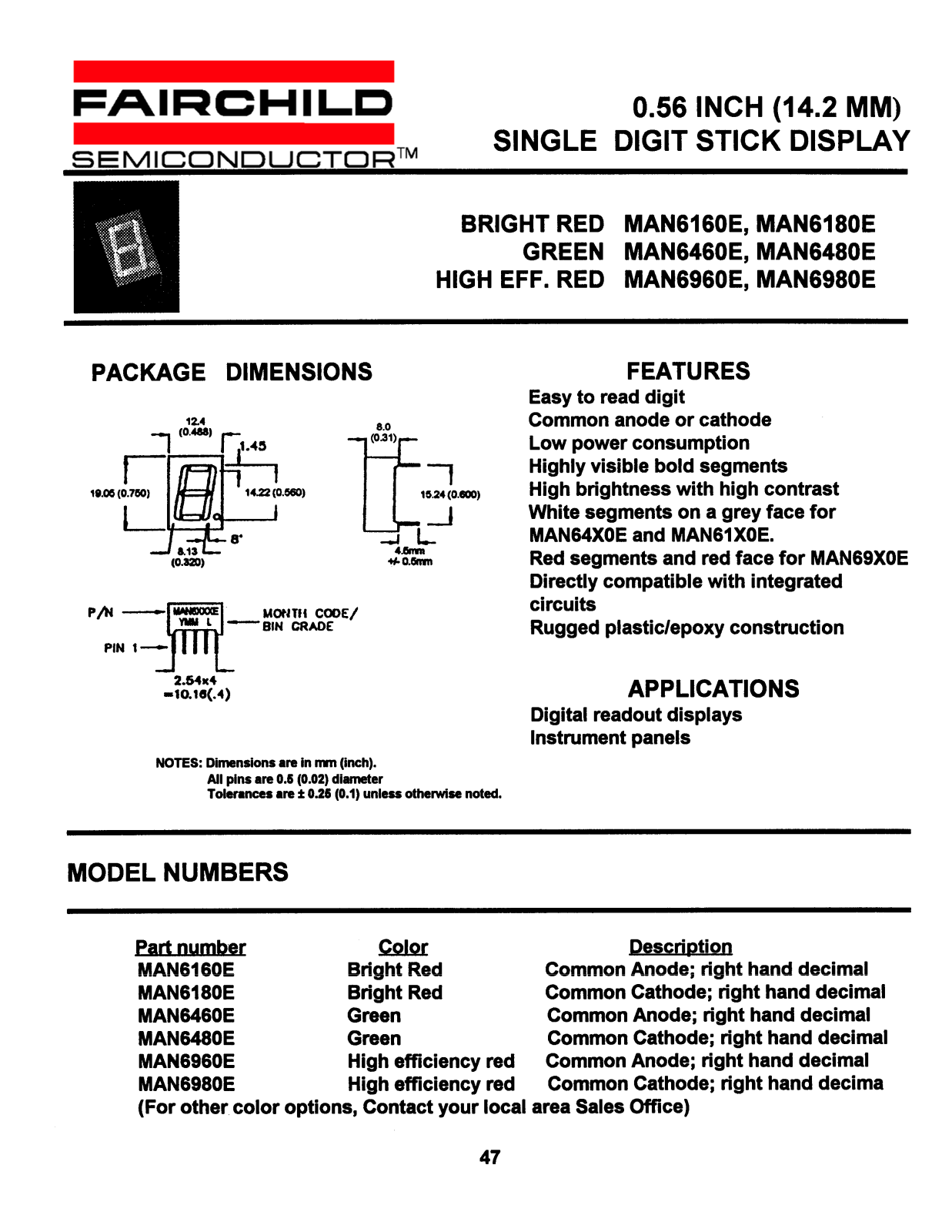 Fairchild Semiconductor MAN6480E, MAN6460E, MAN6980E, MAN6960E, MAN6160E Datasheet