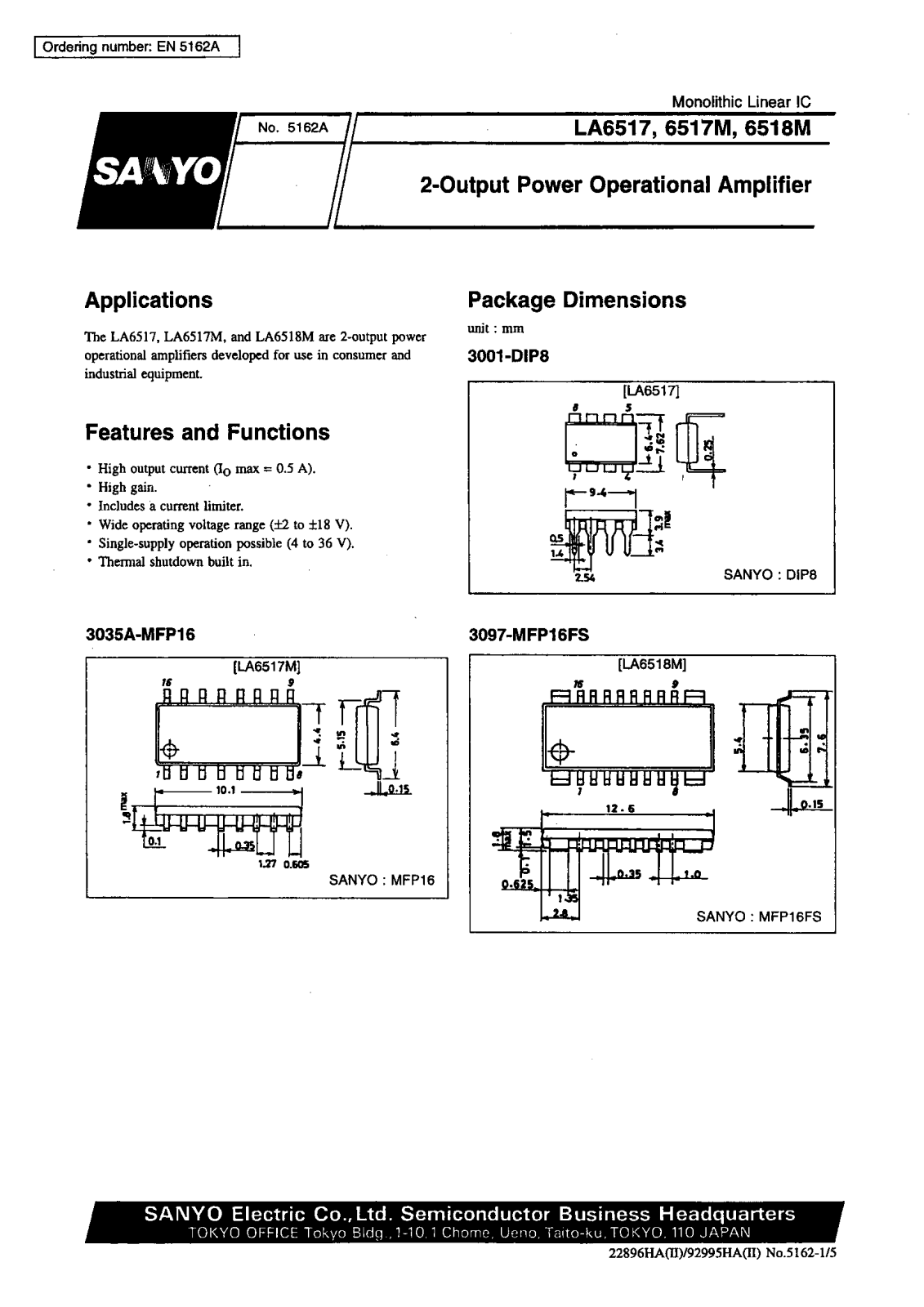 SANYO LA6517M, LA6517 Datasheet