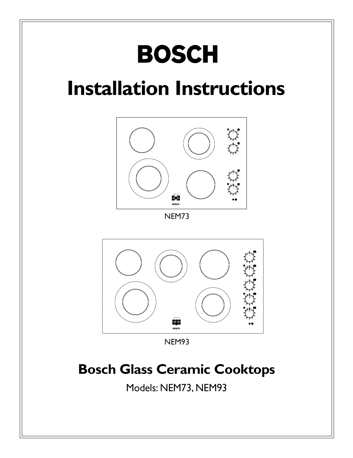 Bosch NEM936UC/01, NEM935UC/01, NEM932UC/01, NEM736UC/01, NEM735UC/01 Installation Guide