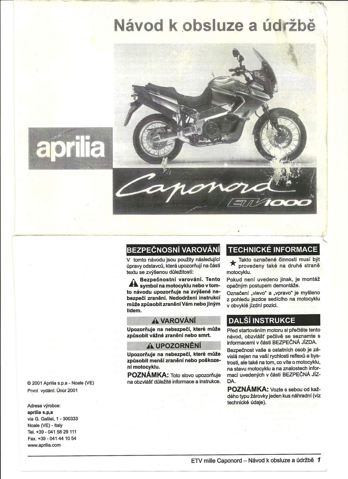 Aprilia ETV 1000 Caponord User Manual