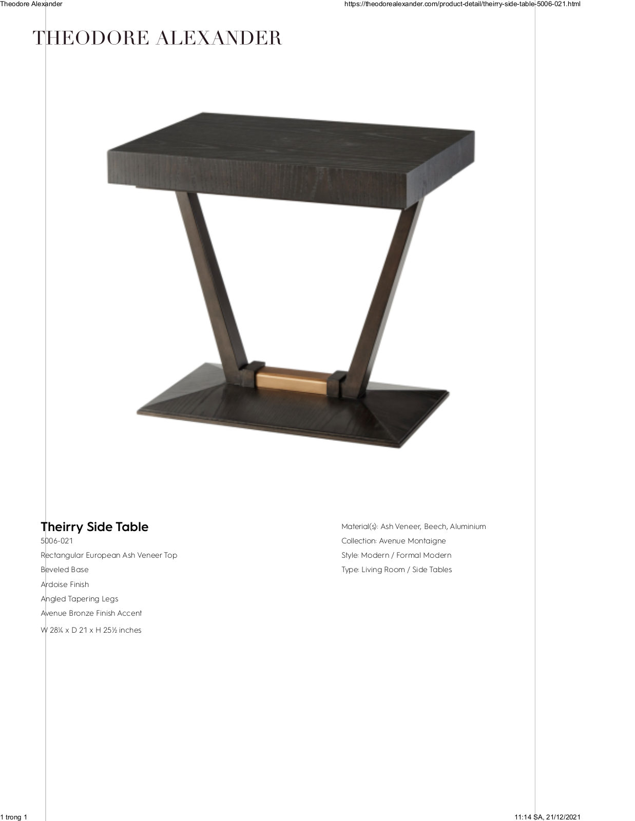 Theodore Alexander FPLJ3240 Specifications - ManualMachine.com
