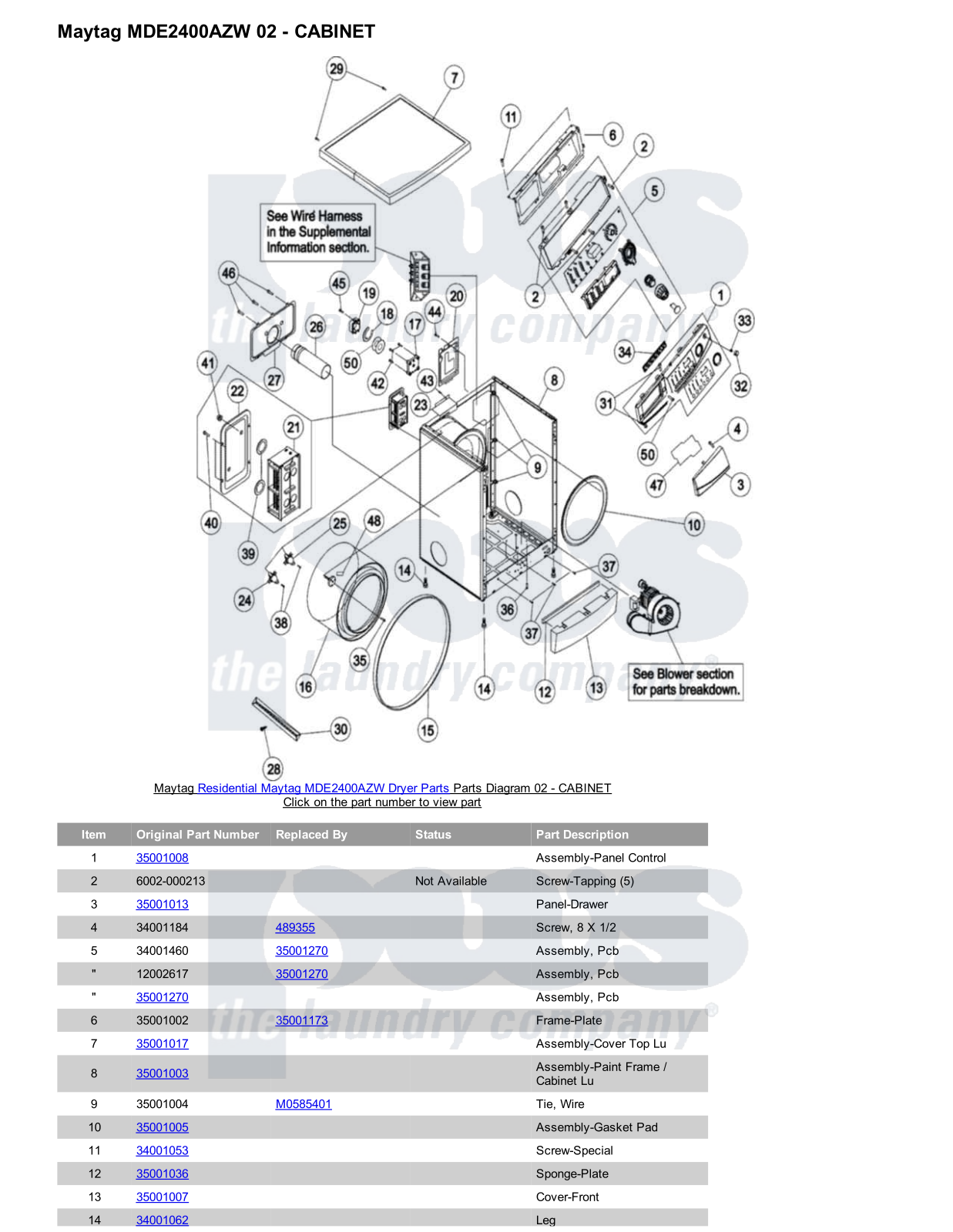 Maytag MDE2400AZW Parts Diagram