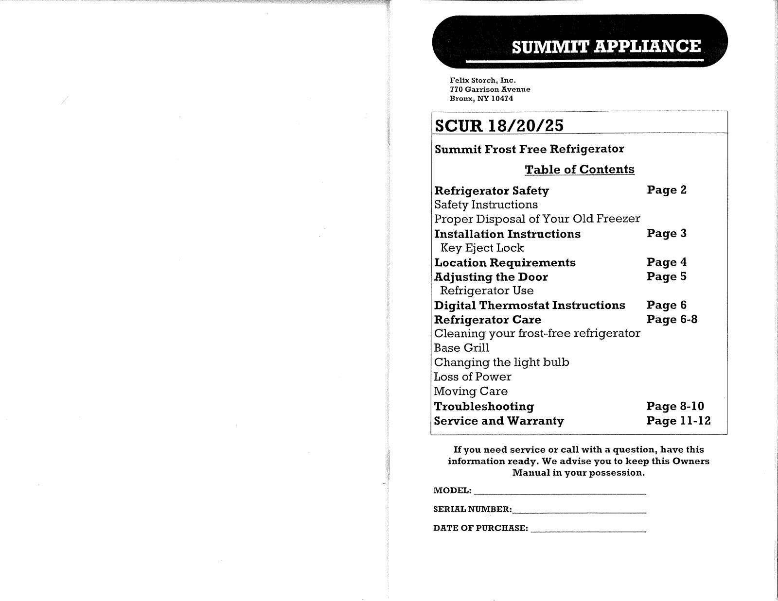 Summit SCUR25 USE & CARE - ManualMachine.com